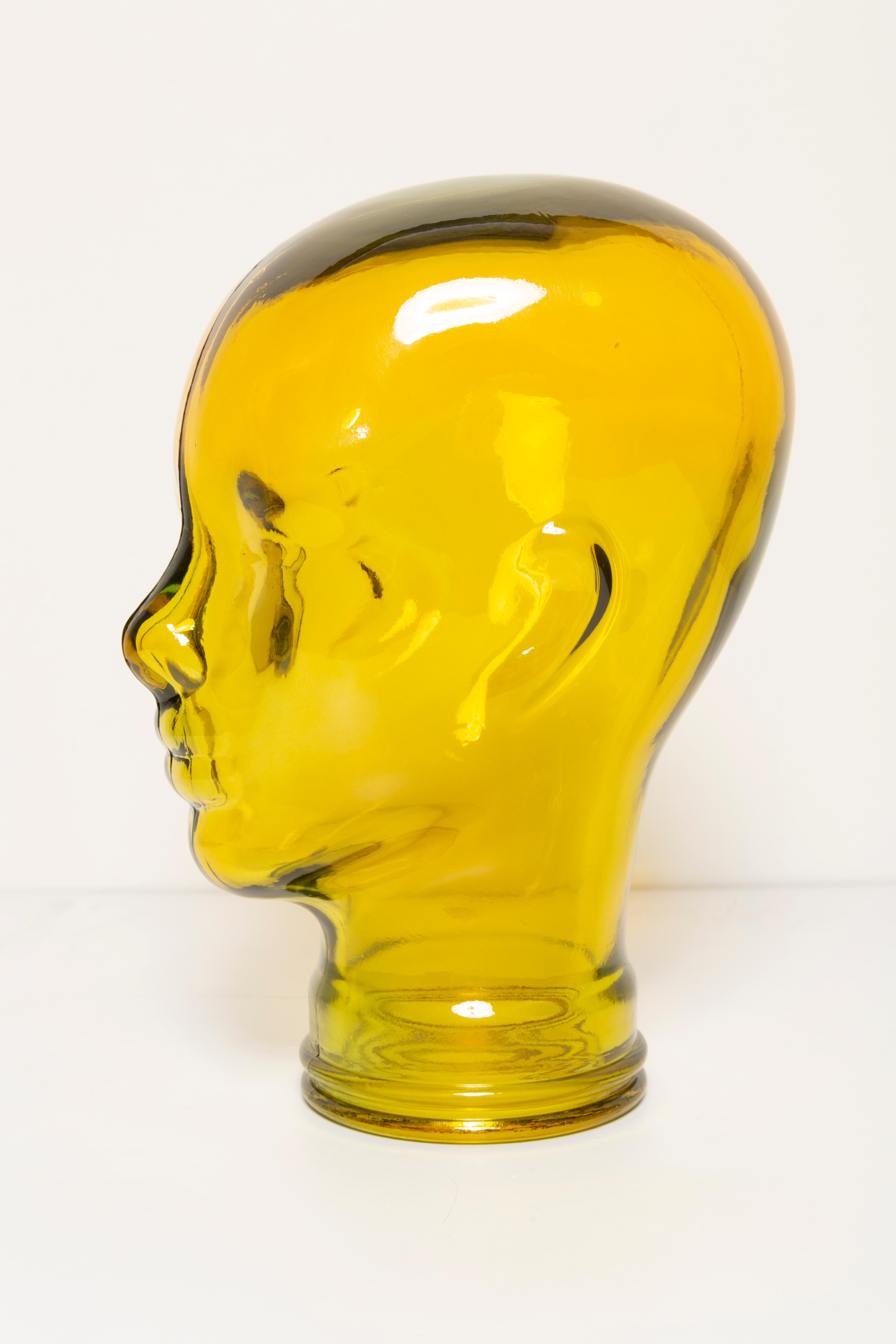 20th Century Yellow Vintage Decorative Mannequin Glass Head Sculpture, 1970s, Germany