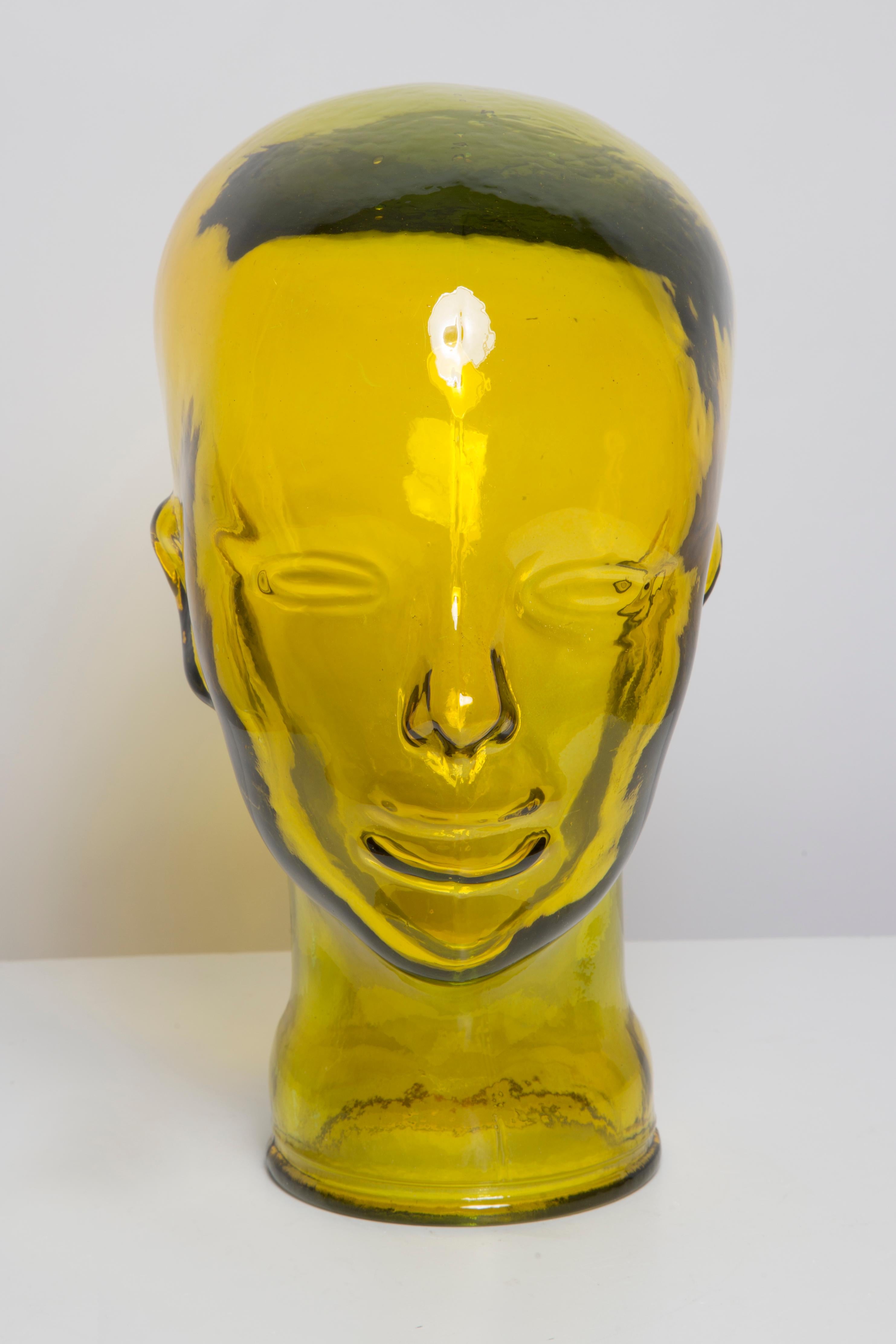 Yellow Vintage Decorative Mannequin Glass Head Sculpture, 1970s, Germany For Sale 1