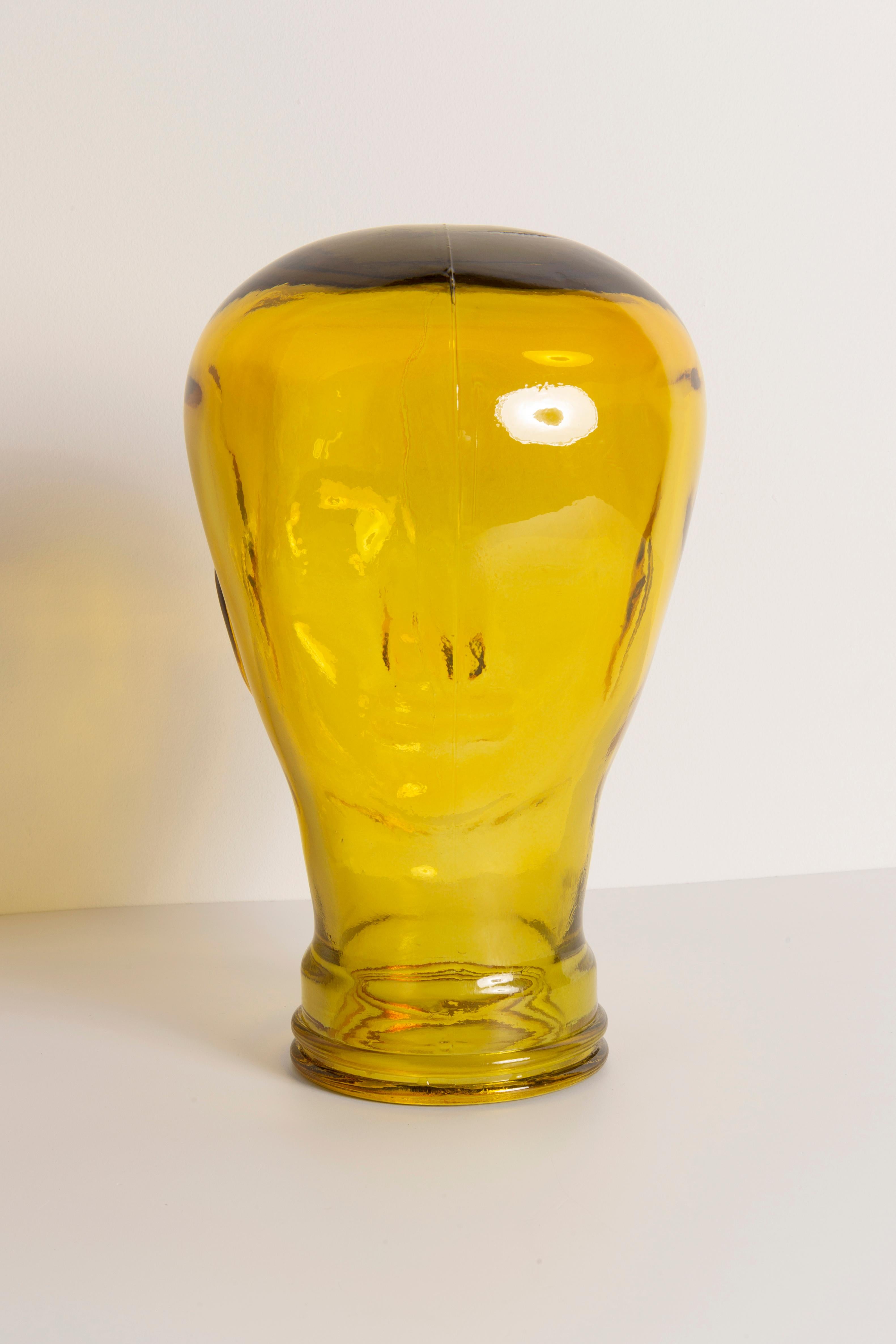 Yellow Vintage Decorative Mannequin Glass Head Sculpture, 1970s, Germany In Good Condition For Sale In 05-080 Hornowek, PL