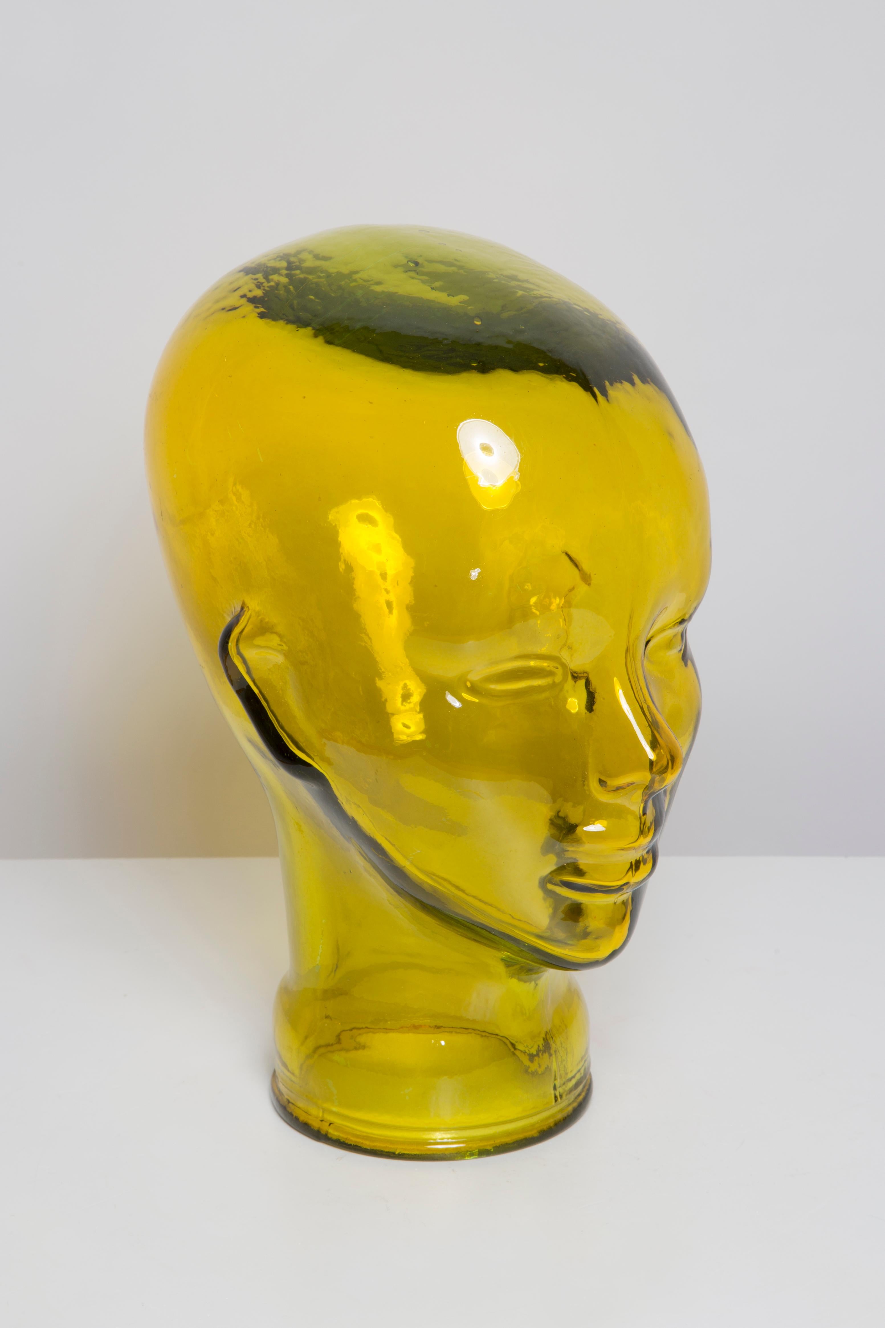Yellow Vintage Decorative Mannequin Glass Head Sculpture, 1970s, Germany For Sale 2
