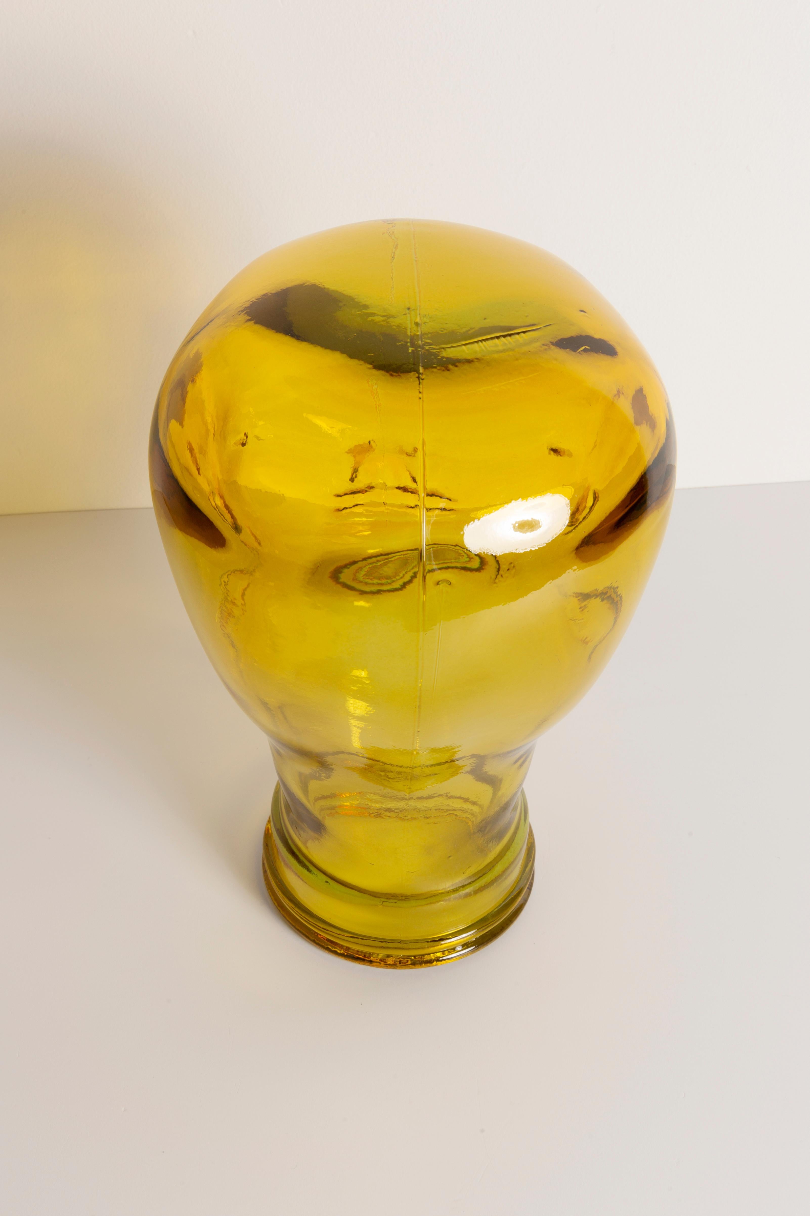 20th Century Yellow Vintage Decorative Mannequin Glass Head Sculpture, 1970s, Germany For Sale