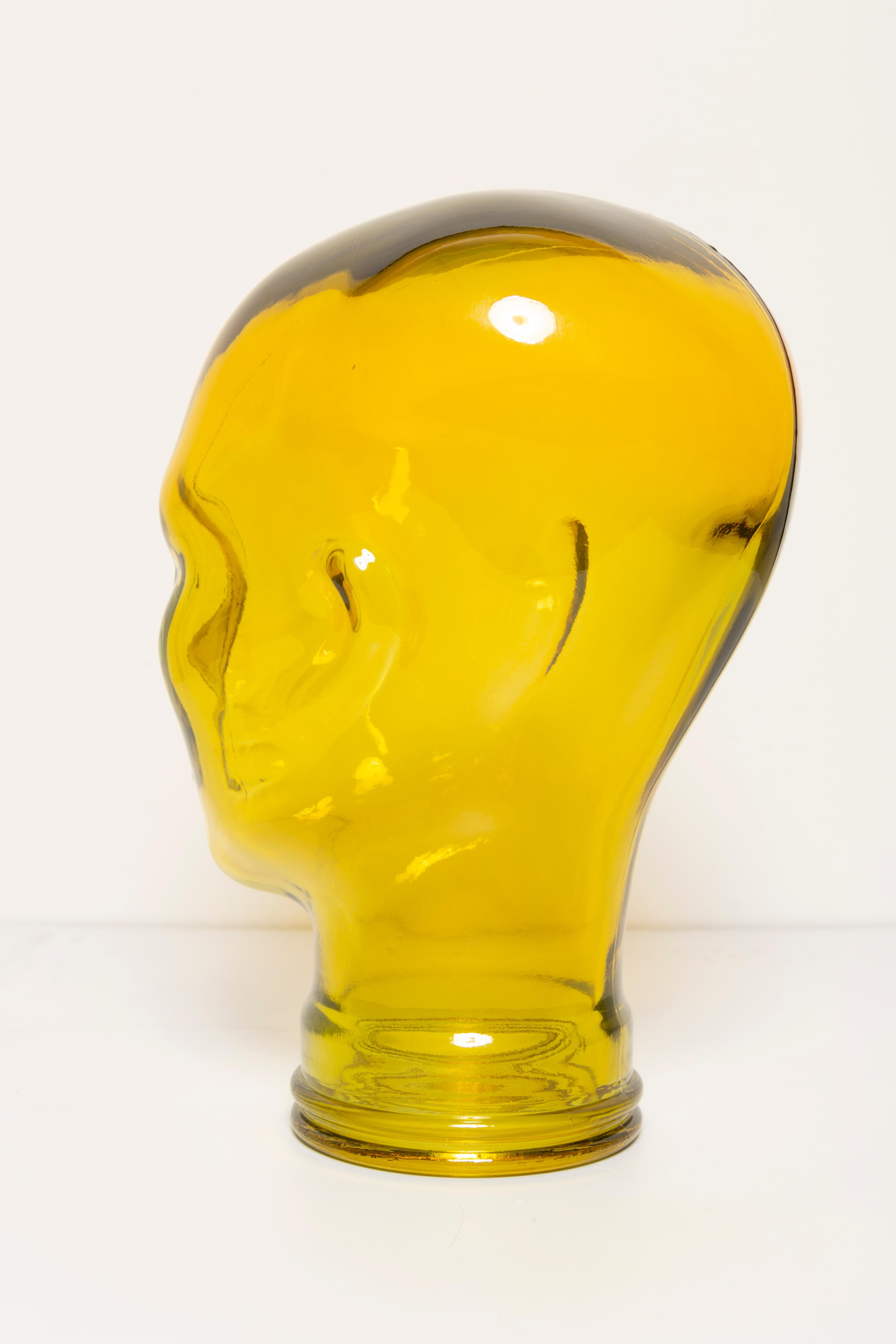 Yellow Vintage Decorative Mannequin Glass Head Sculpture, 1970s, Germany 3