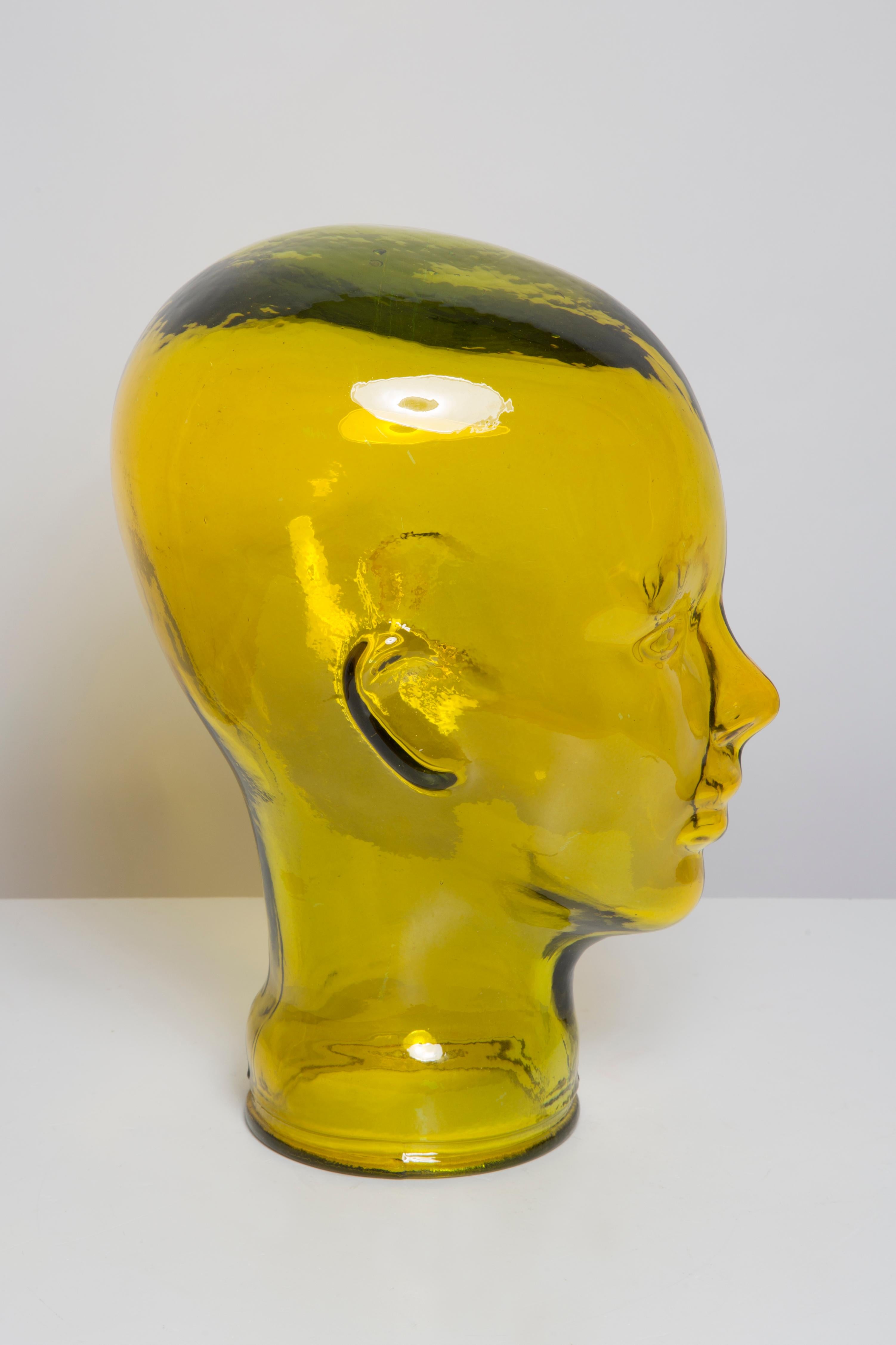 Yellow Vintage Decorative Mannequin Glass Head Sculpture, 1970s, Germany For Sale 3