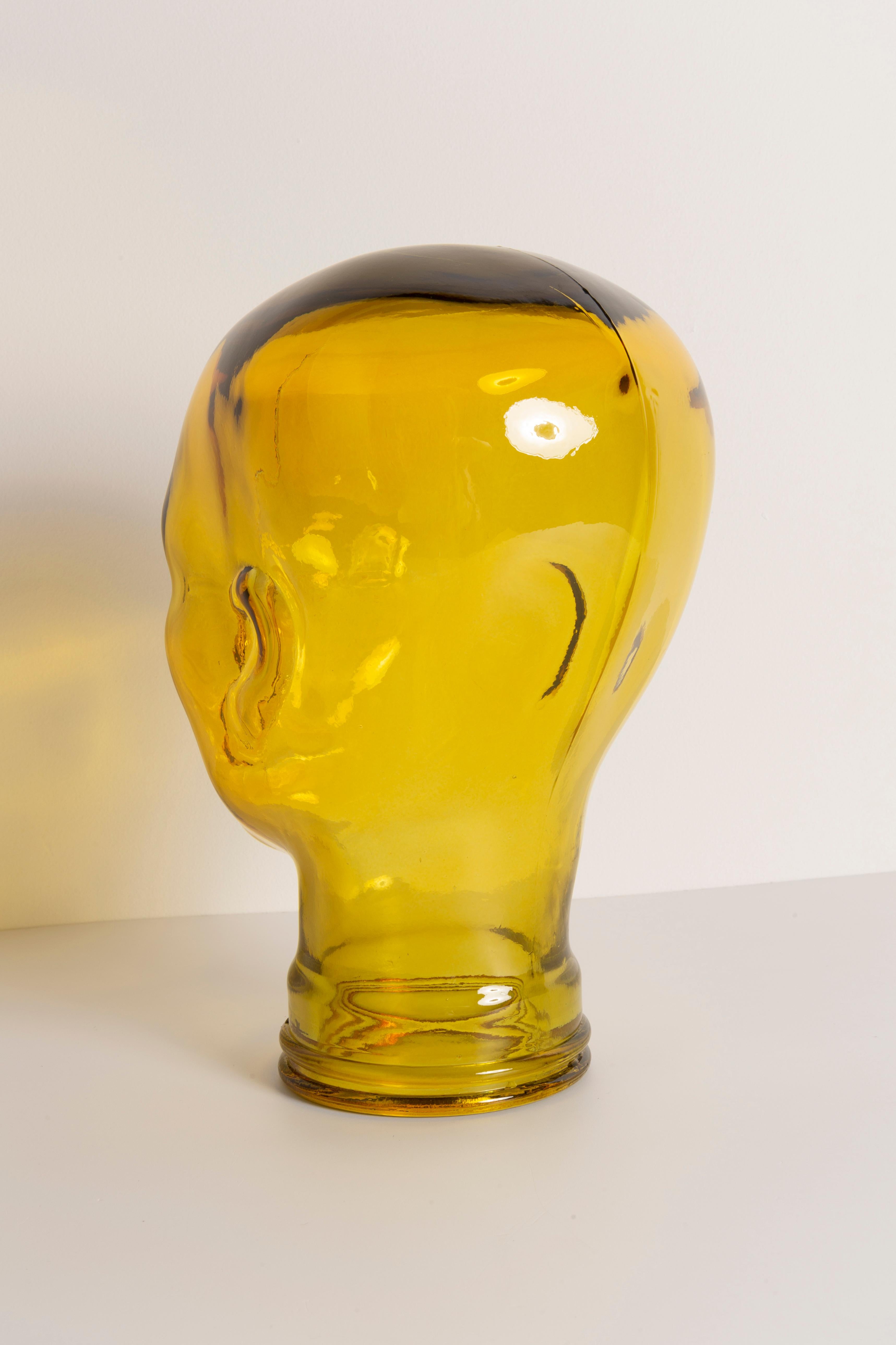Yellow Vintage Decorative Mannequin Glass Head Sculpture, 1970s, Germany For Sale 1