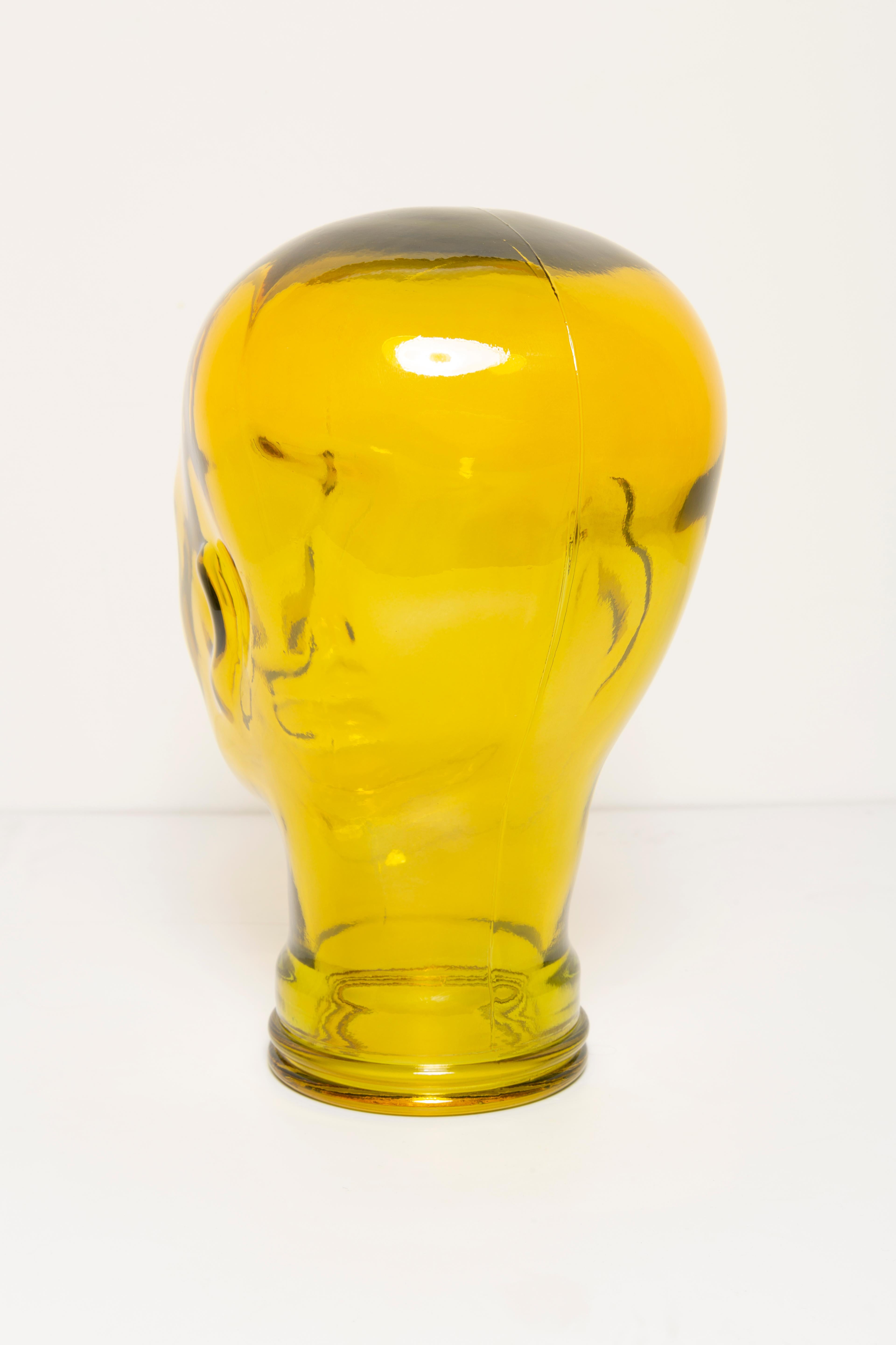 Yellow Vintage Decorative Mannequin Glass Head Sculpture, 1970s, Germany For Sale 4
