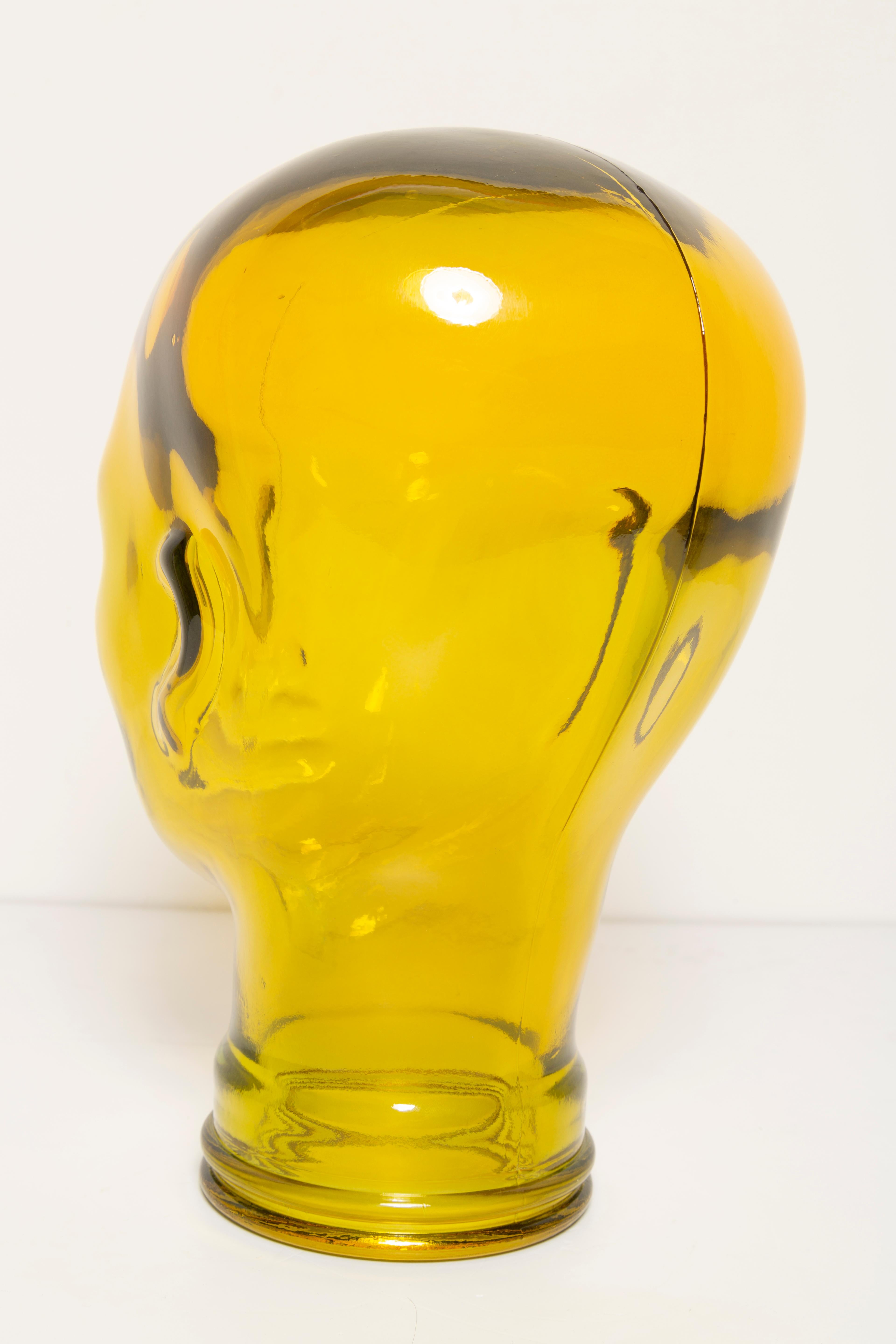 Yellow Vintage Decorative Mannequin Glass Head Sculpture, 1970s, Germany 4
