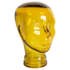 Sculpture de tête de mannequin décorative en verre jaune vintage, 1970, Allemagne