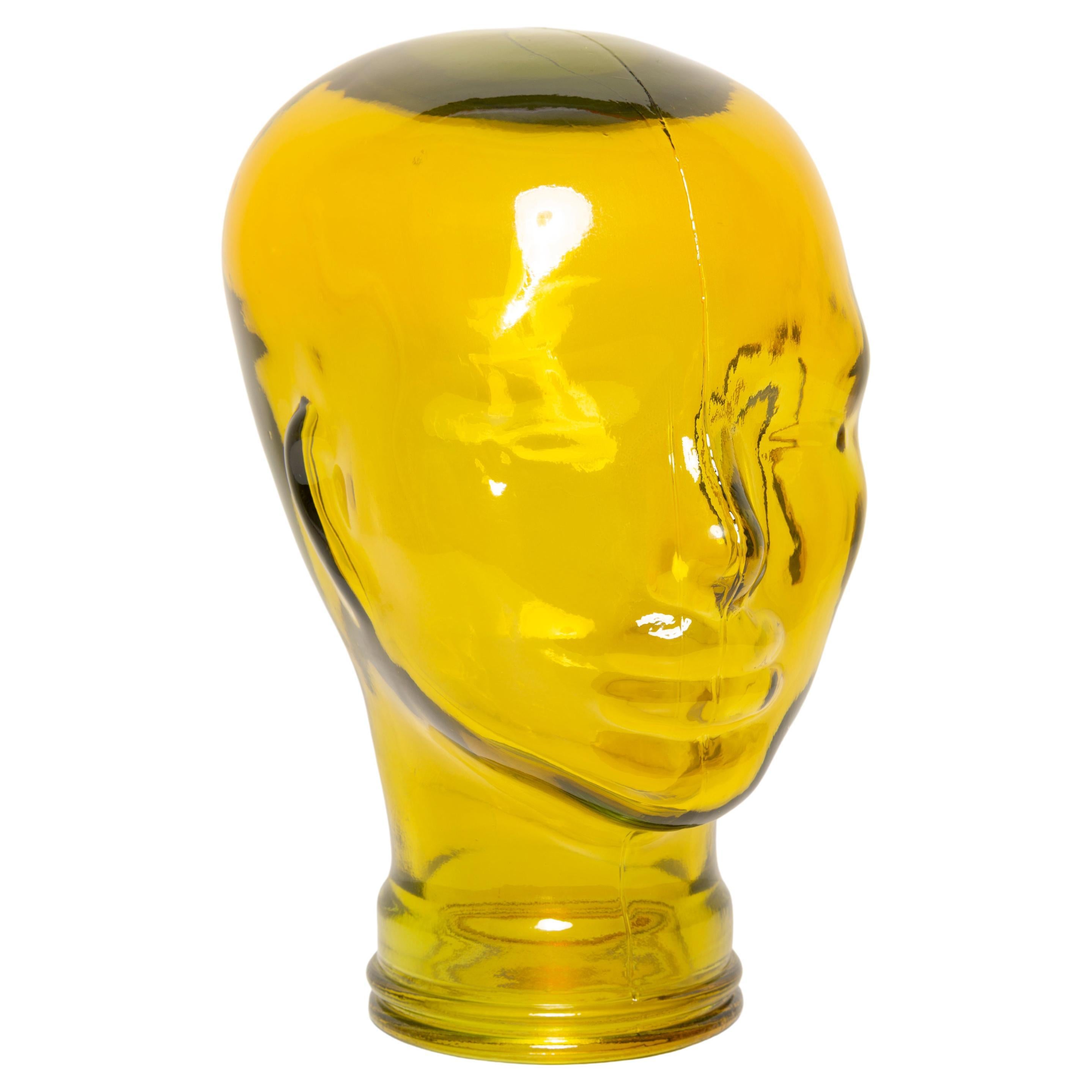 Sculpture de tête décorative en verre jaune vintage en forme de mannequin, 1970, Allemagne
