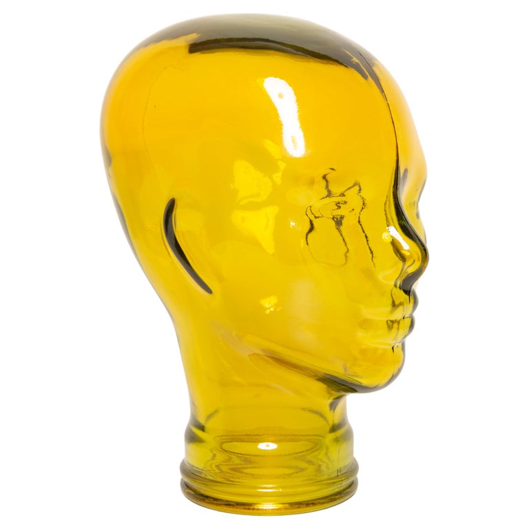 Yellow Vintage Decorative Mannequin Glass Head Sculpture, 1970s