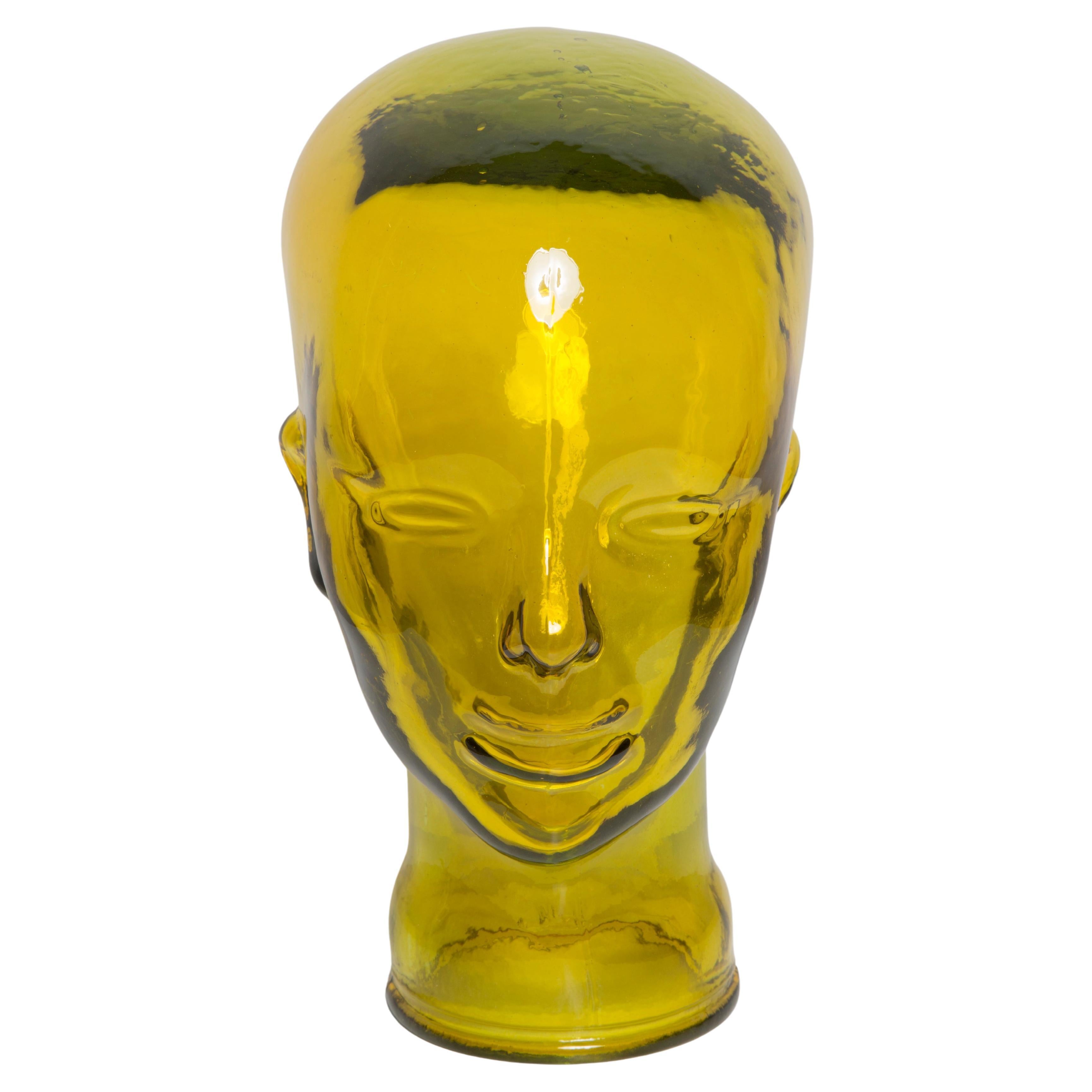 Escultura decorativa vintage amarilla con cabeza de maniquí de cristal, años 70, Alemania