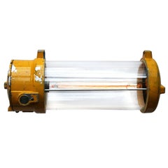 Yellow Vintage Industrial Cast Aluminium Clear Glass Light