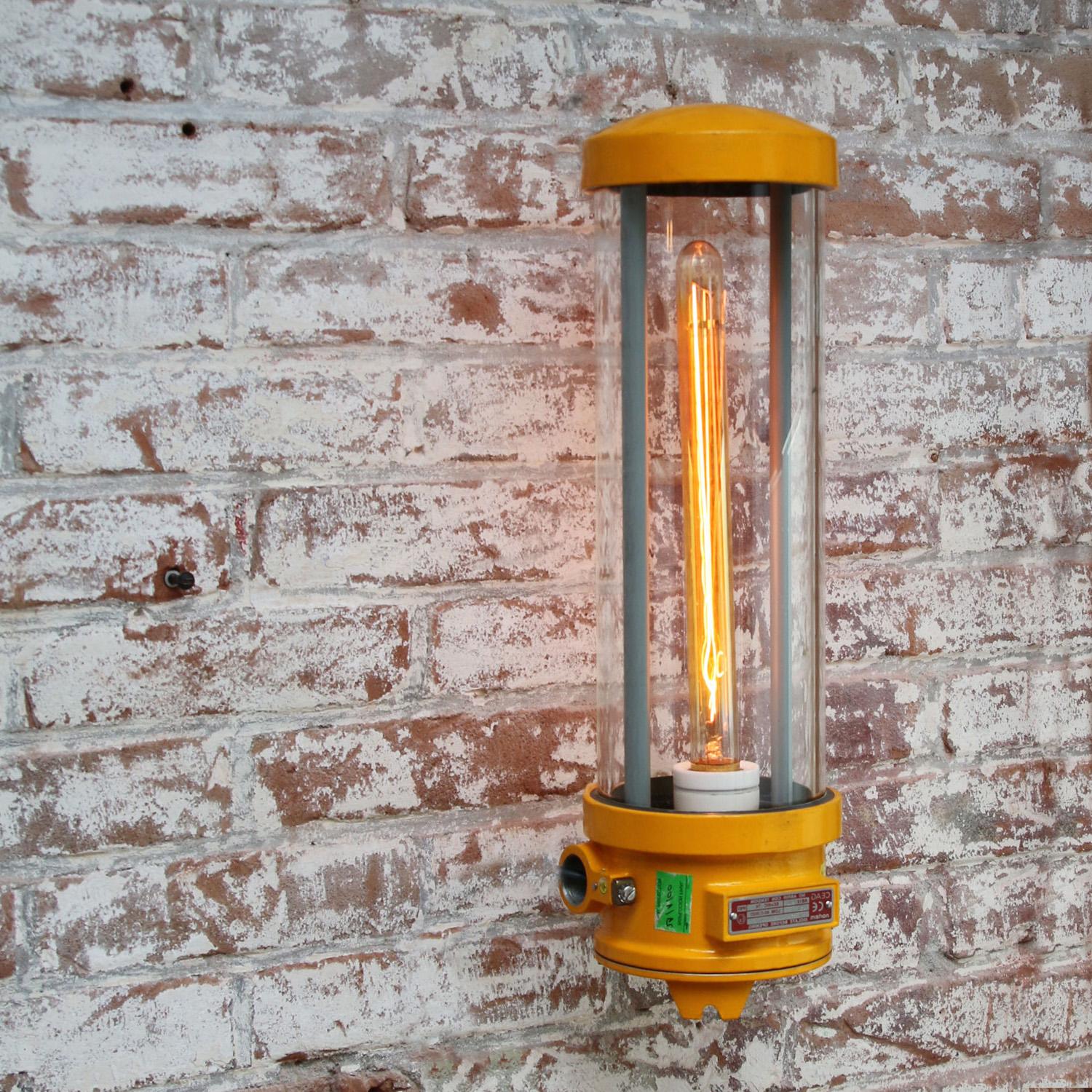 Yellow Vintage Industrial Clear Glass Pendant Tube Light 3