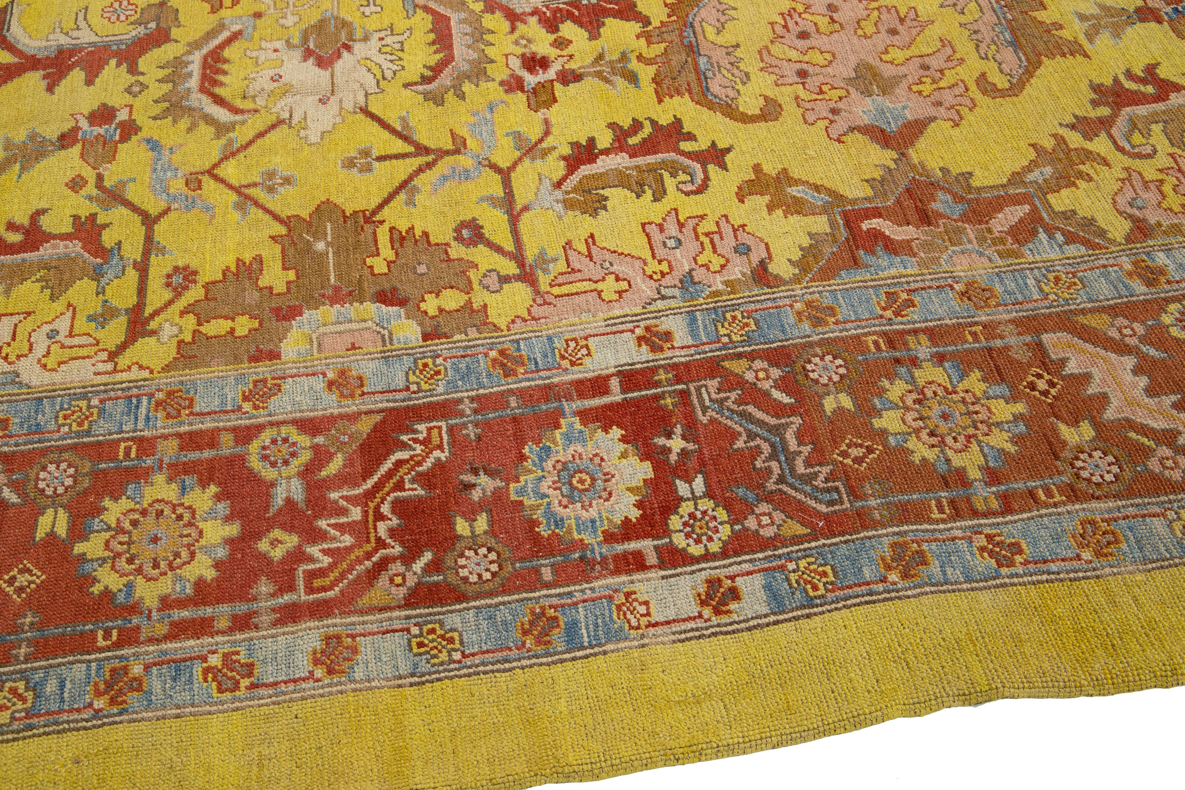 Yellow Vintage Bakshaish Handmade Tribal Wool Rug For Sale 1