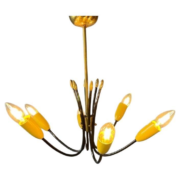 Lampada a sospensione a ragno vintage gialla, anni '70 in vendita