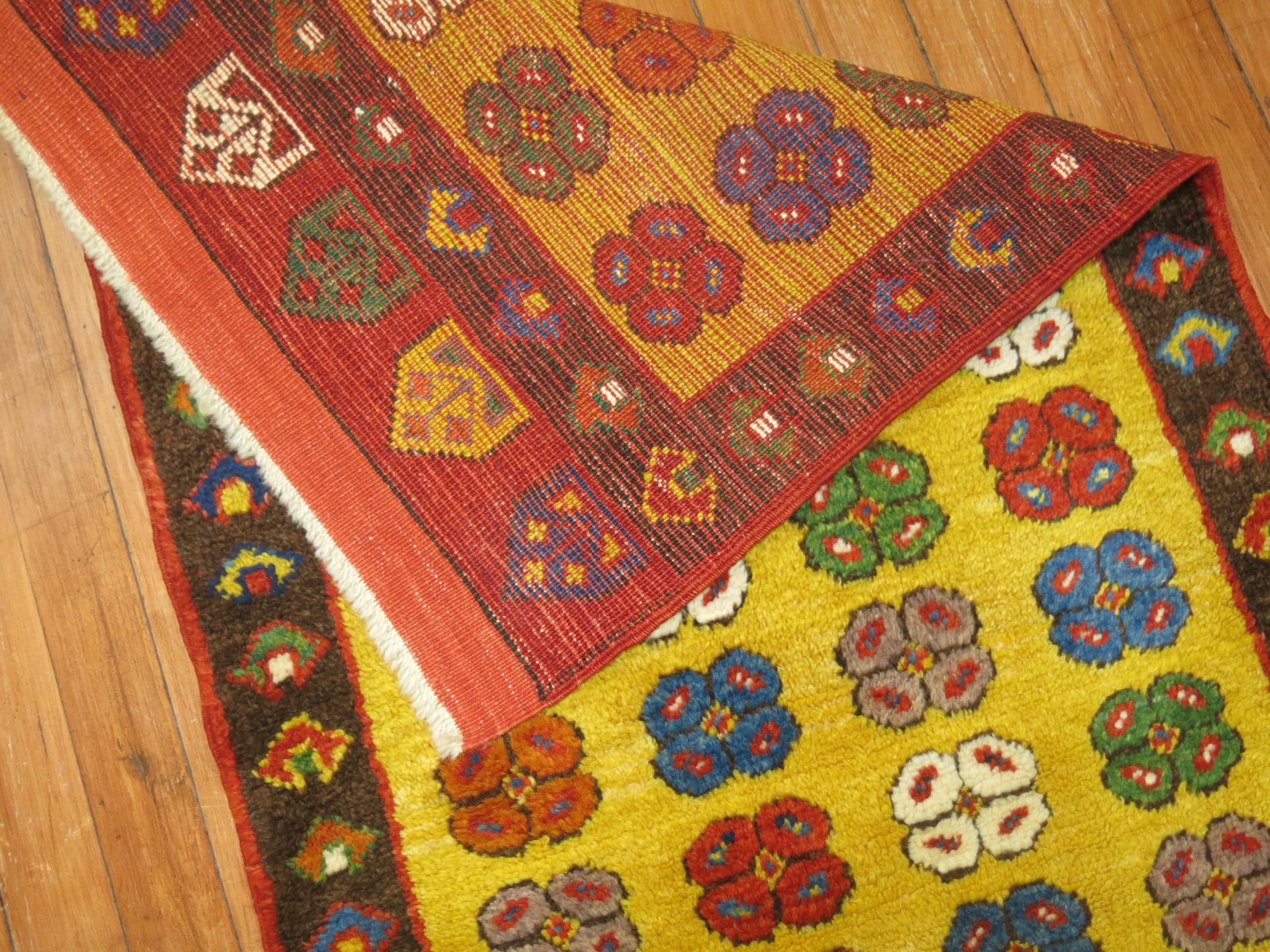 Rare yellow color vintage Turkish Konya small runner.