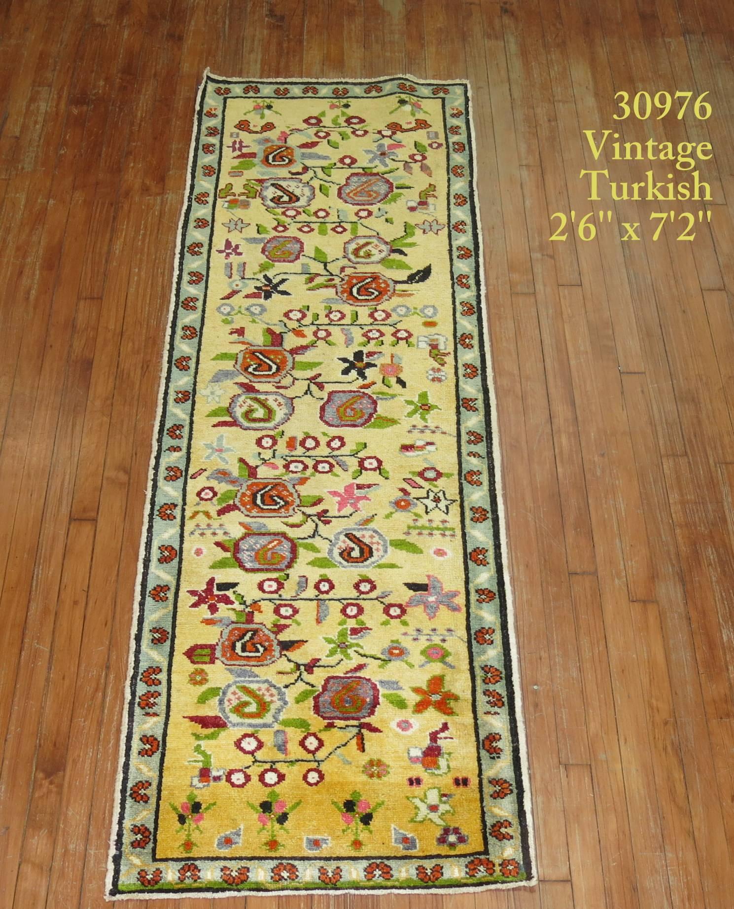 Caucasian Yellow Vintage Turkish Runner