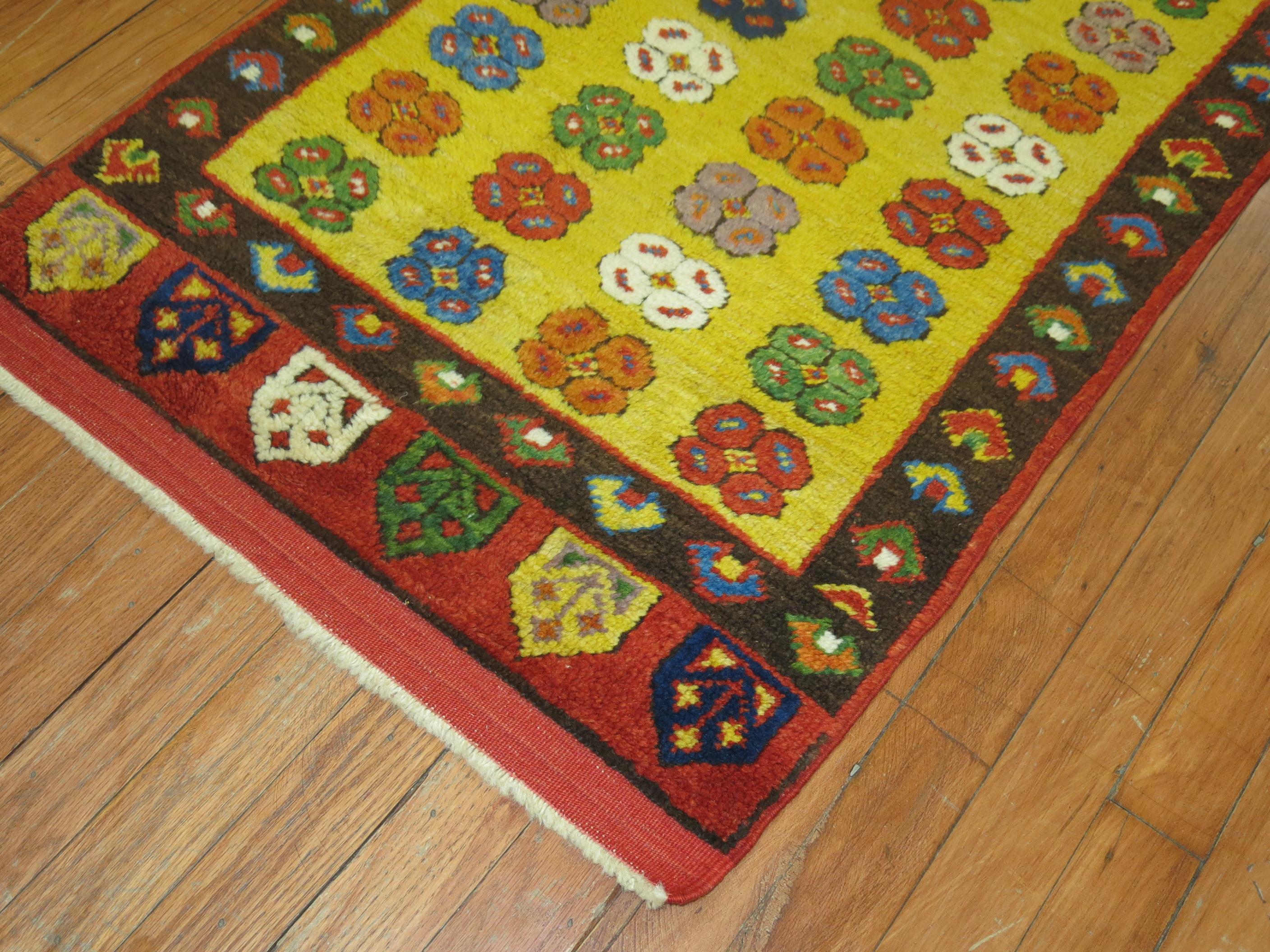 Caucasian Yellow Vintage Turkish Runner