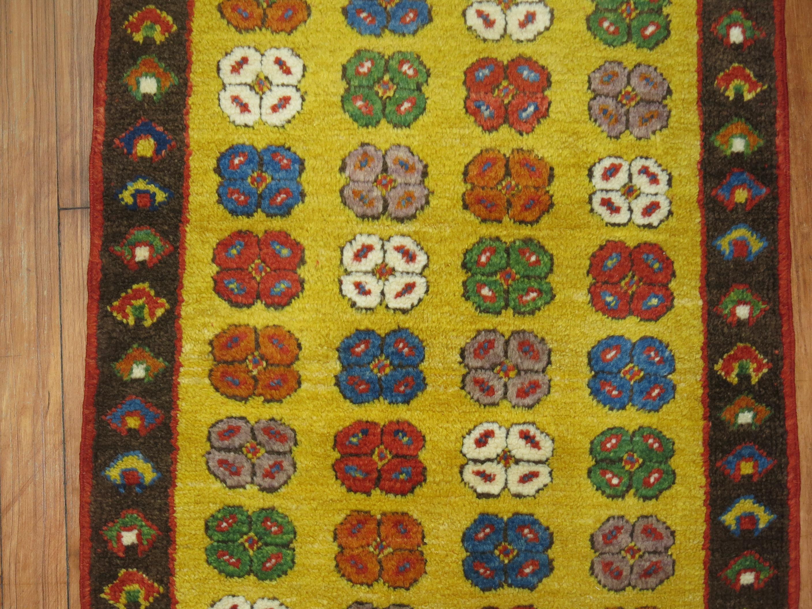 Hand-Knotted Yellow Vintage Turkish Runner