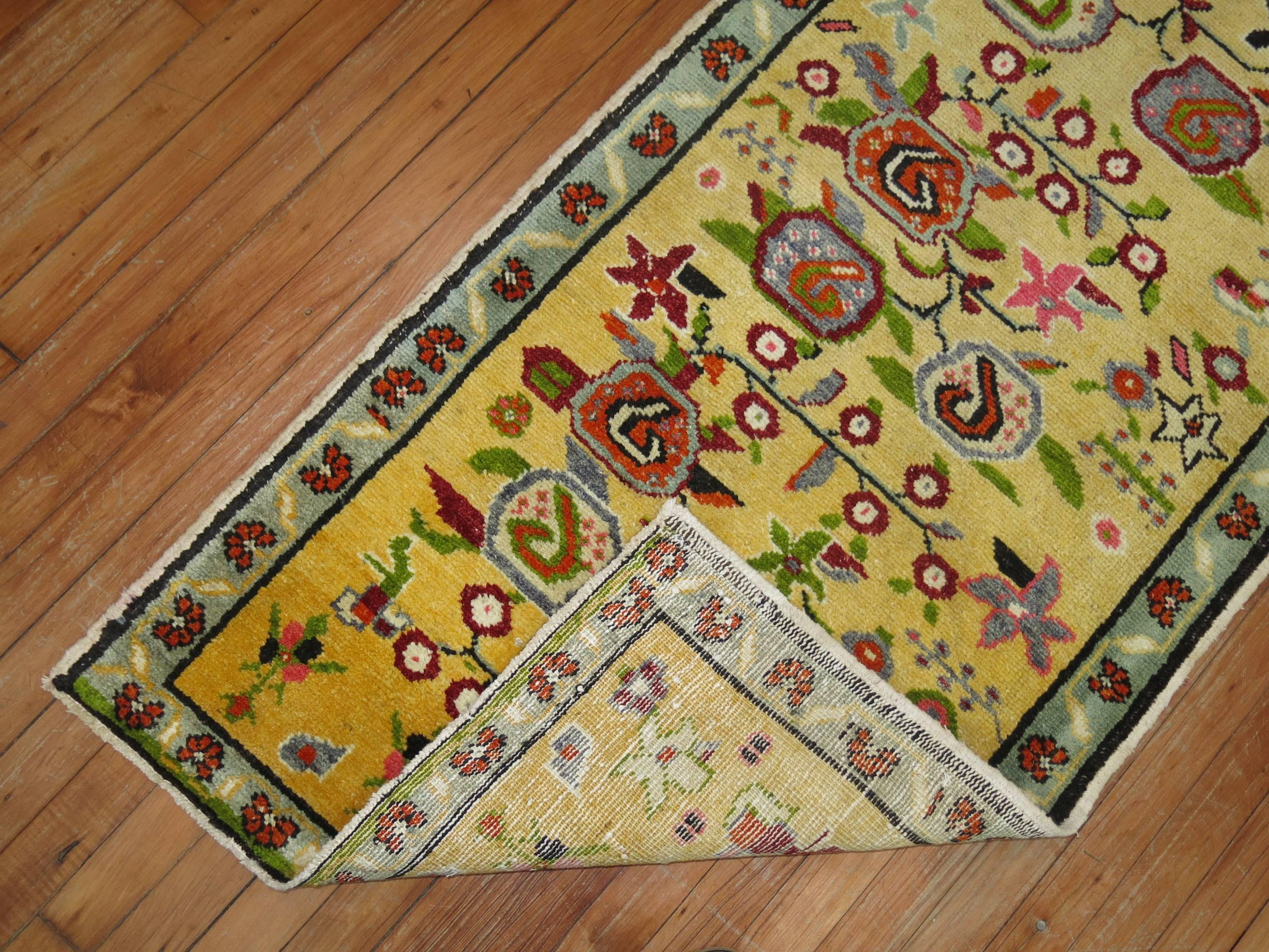Yellow Vintage Turkish Runner In Excellent Condition In New York, NY