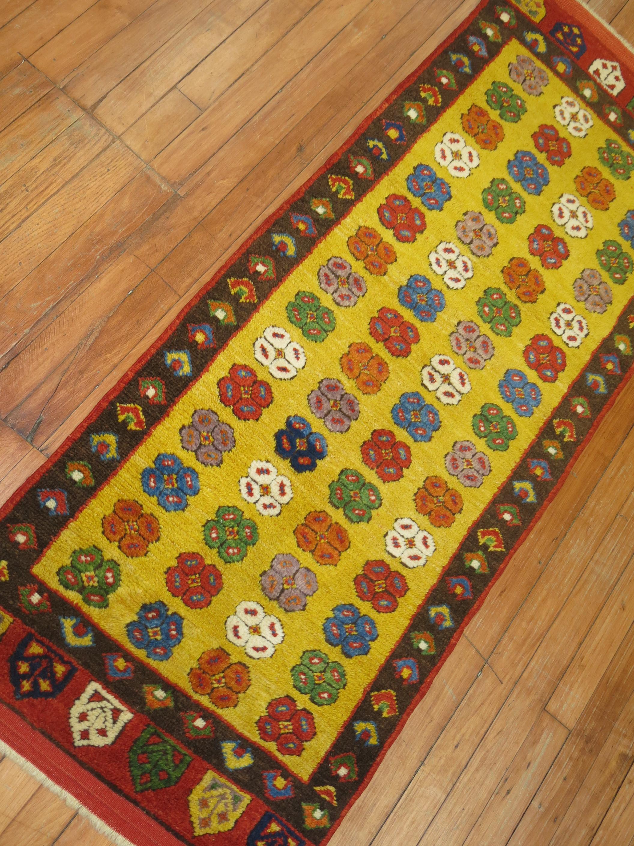 20th Century Yellow Vintage Turkish Runner