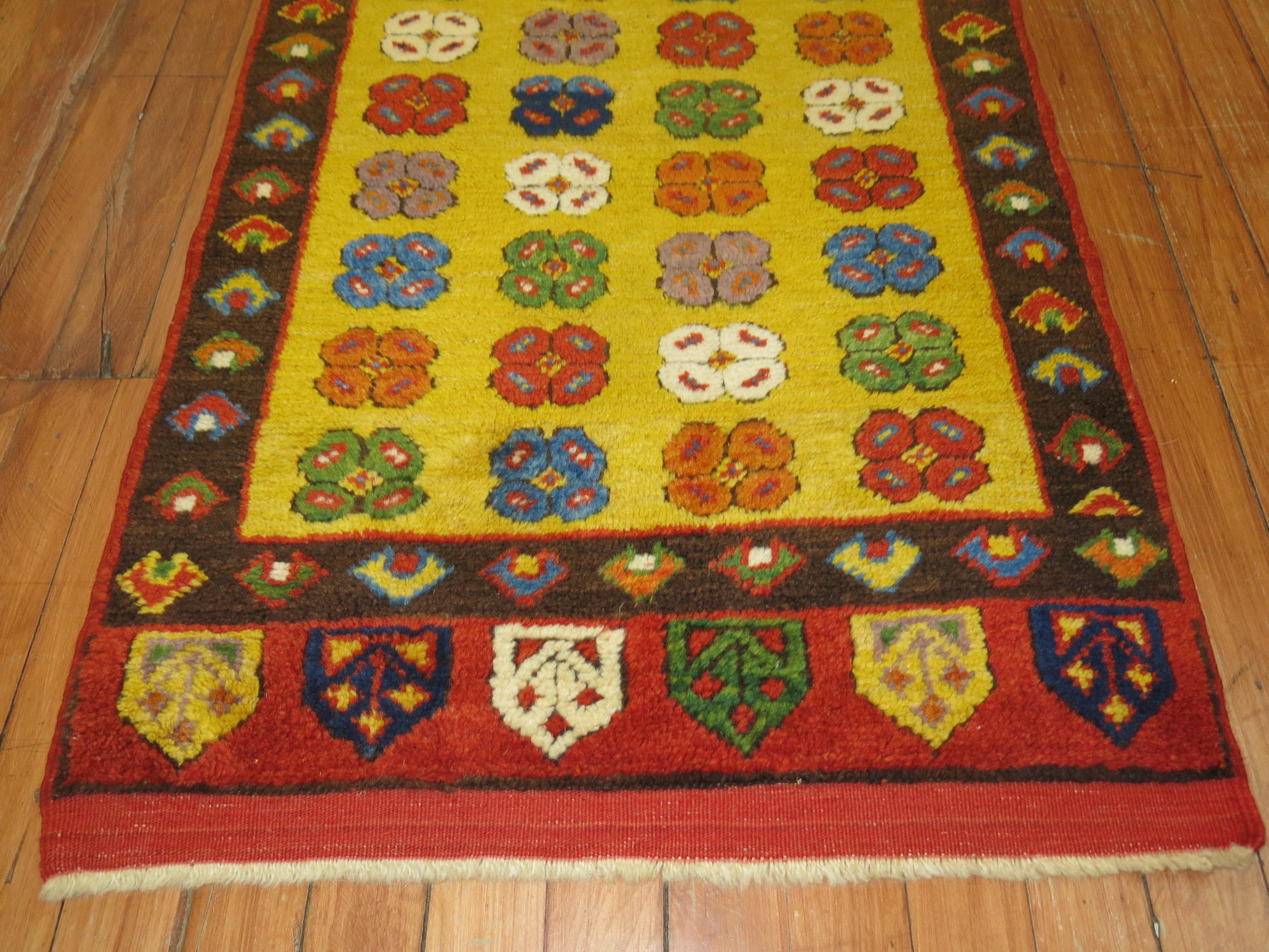 Wool Yellow Vintage Turkish Runner