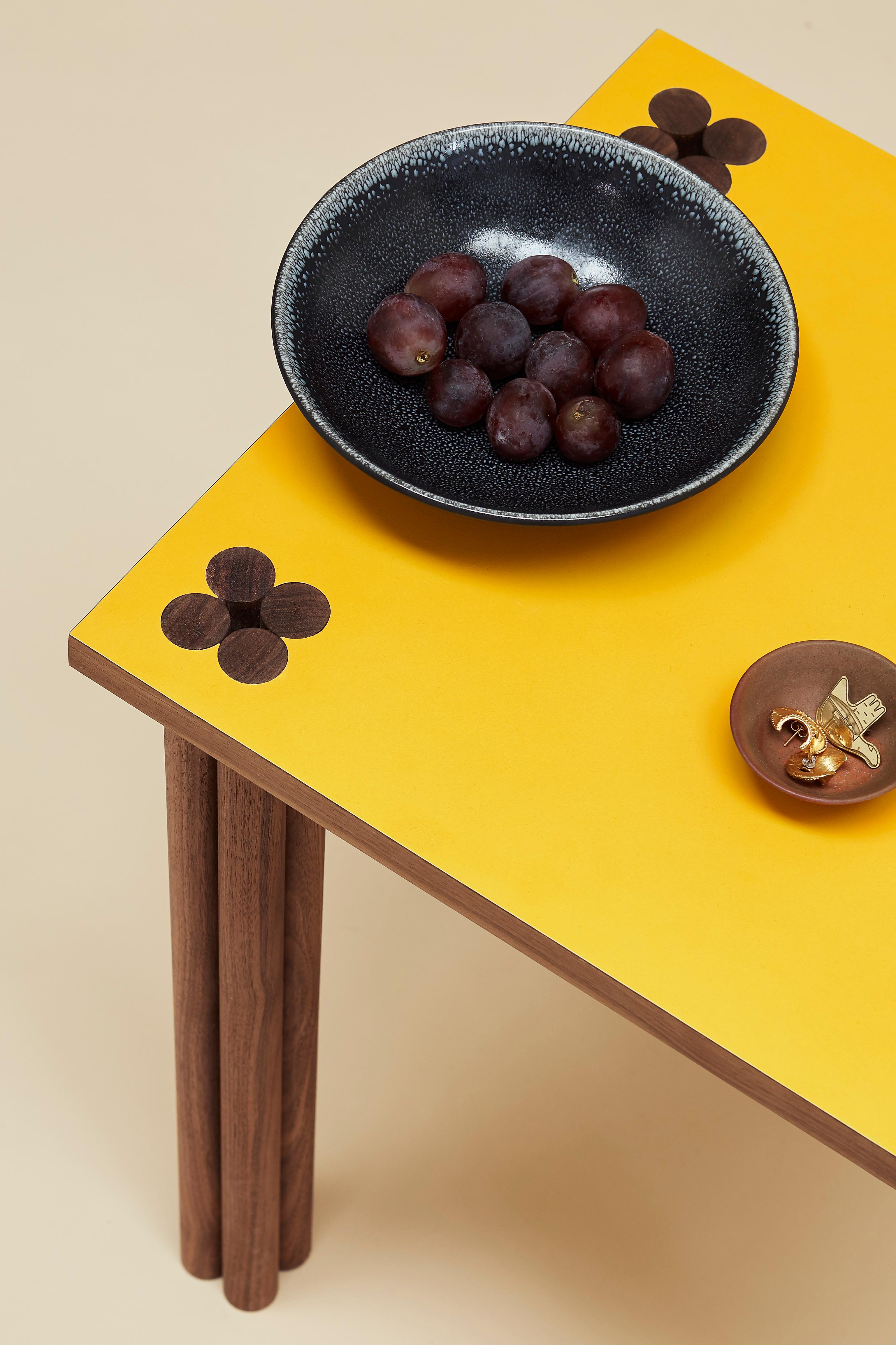 British Yellow & Walnut Hana Side Table For Sale