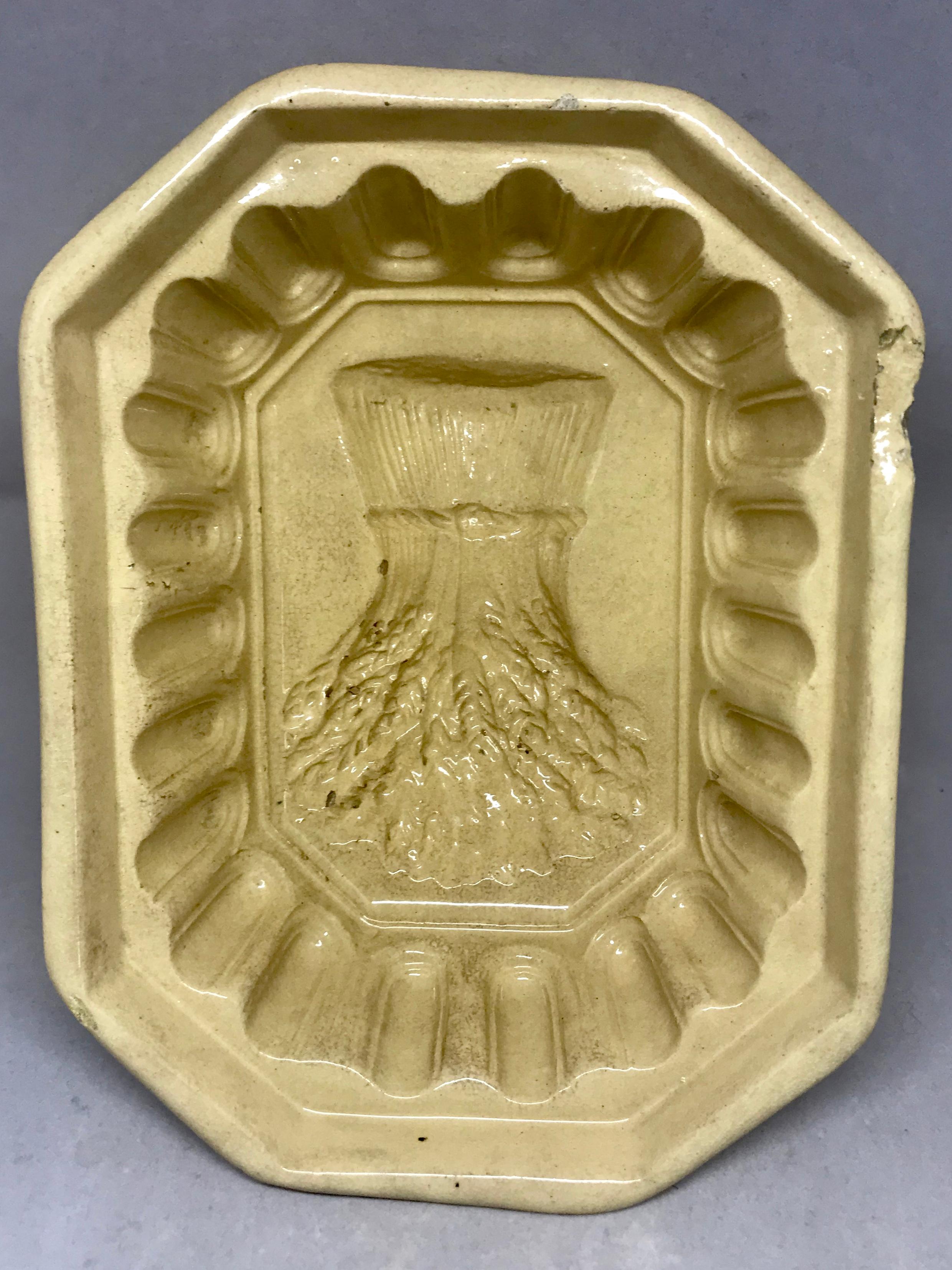 19th Century Yellow Ware Wheat Sheaves Jelly Pudding Mould