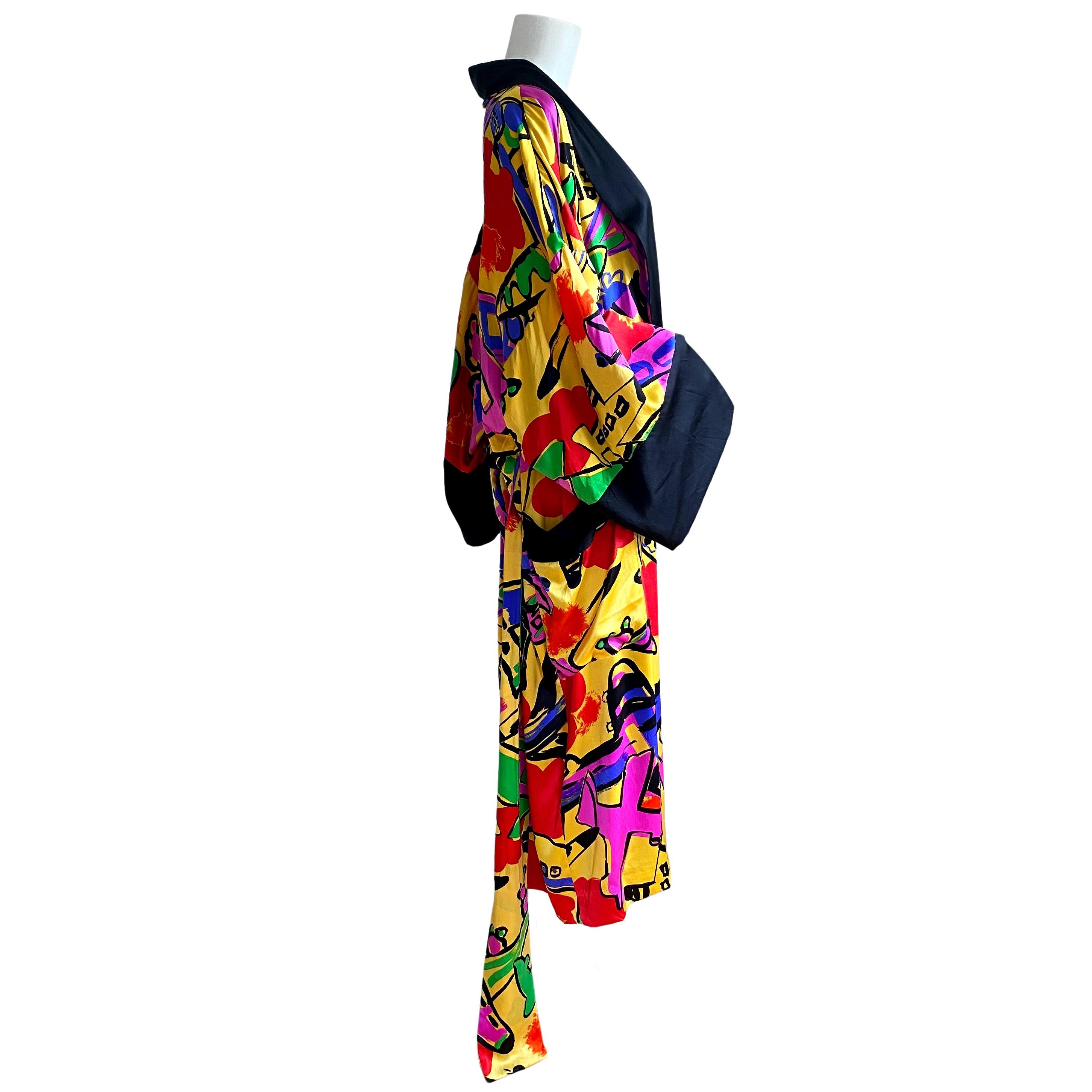 Pop Art Print Silk Satin Boxer Kimono - NWT Flora Kung  