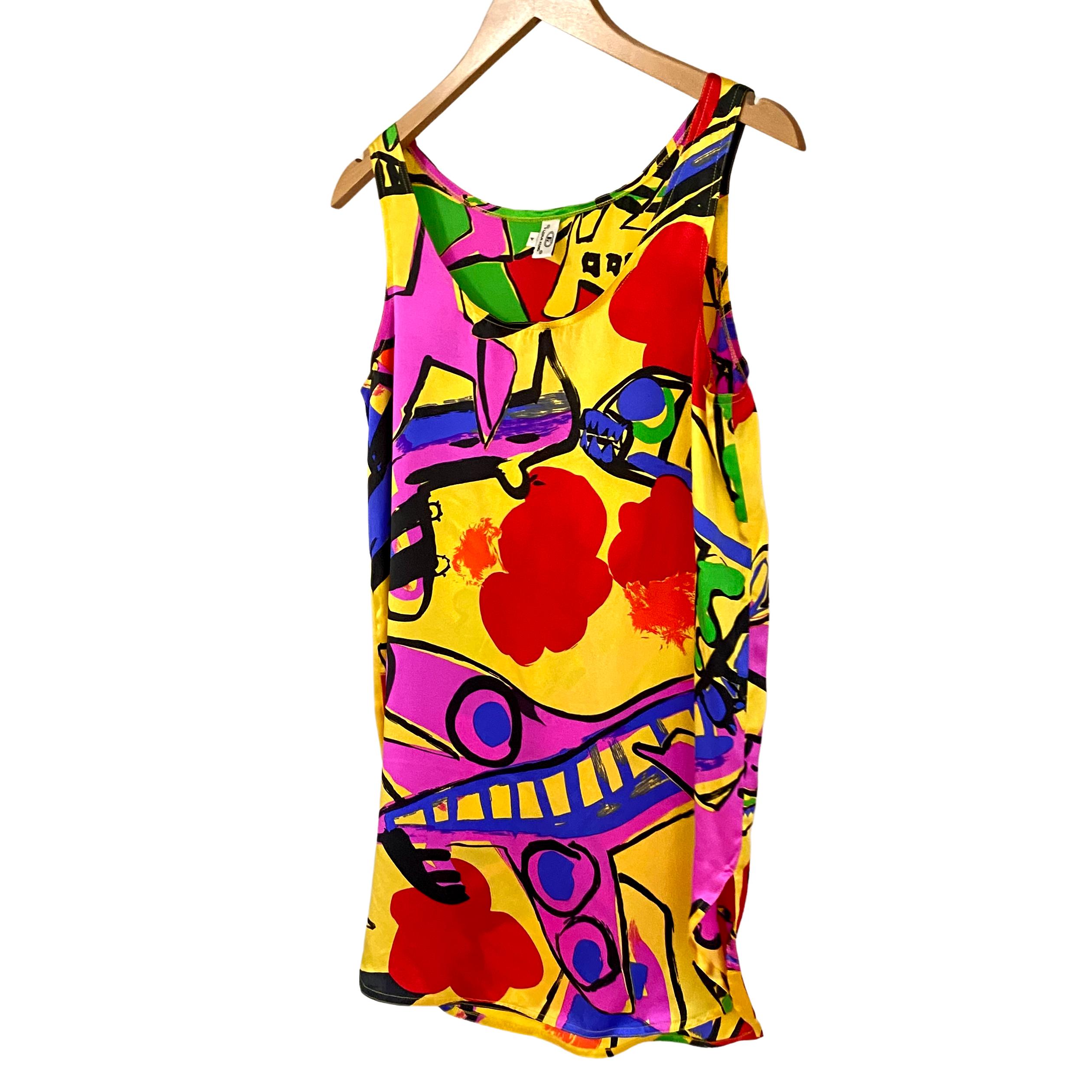 Flora Kung Pop Art Mini-Mini-Seidenkleid (Schwarz) im Angebot