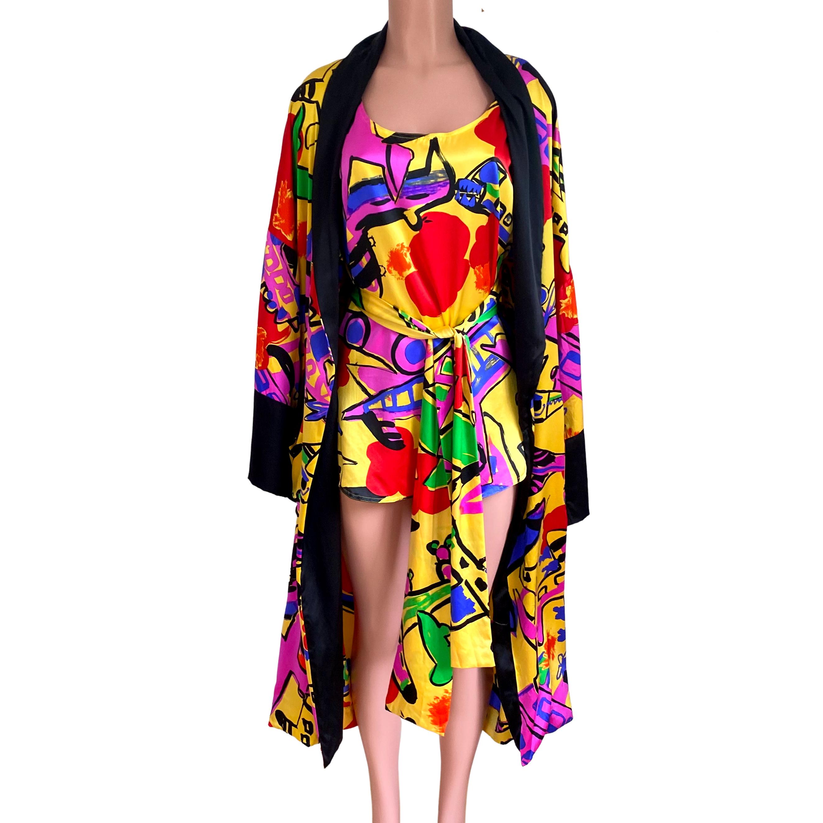 Flora Kung Pop Art Mini Silk Dress In New Condition For Sale In Boston, MA