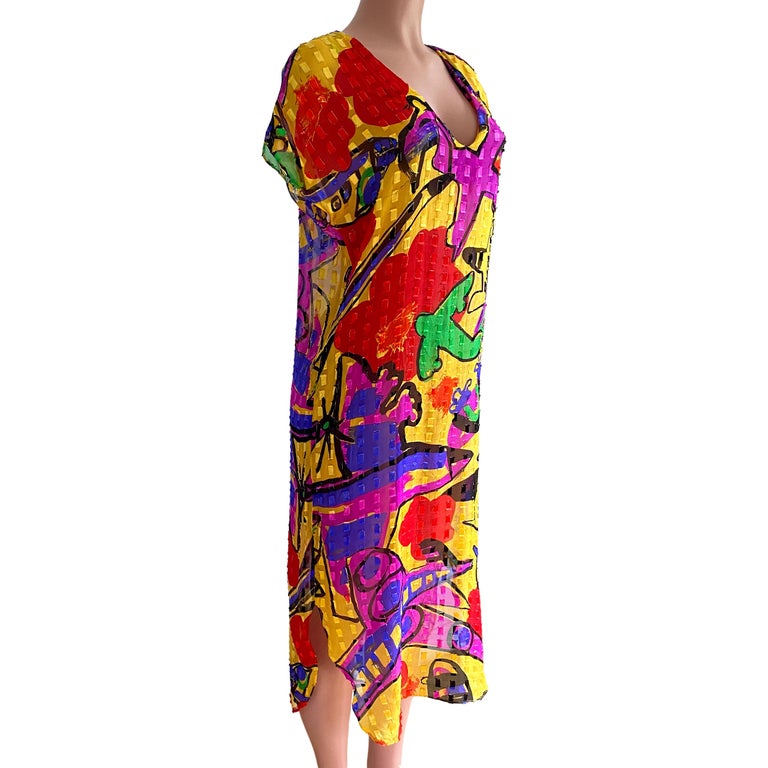Pop Art Print Sheer Silk Dress - FLORA KUNG For Sale at 1stDibs | flora ...
