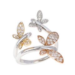Yellow, White and Rose 18 Karat Gold Three Butterfly Ring with Diamonds
