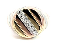 Yellow White and Rose Gold Diamond Signet Ring in 14k