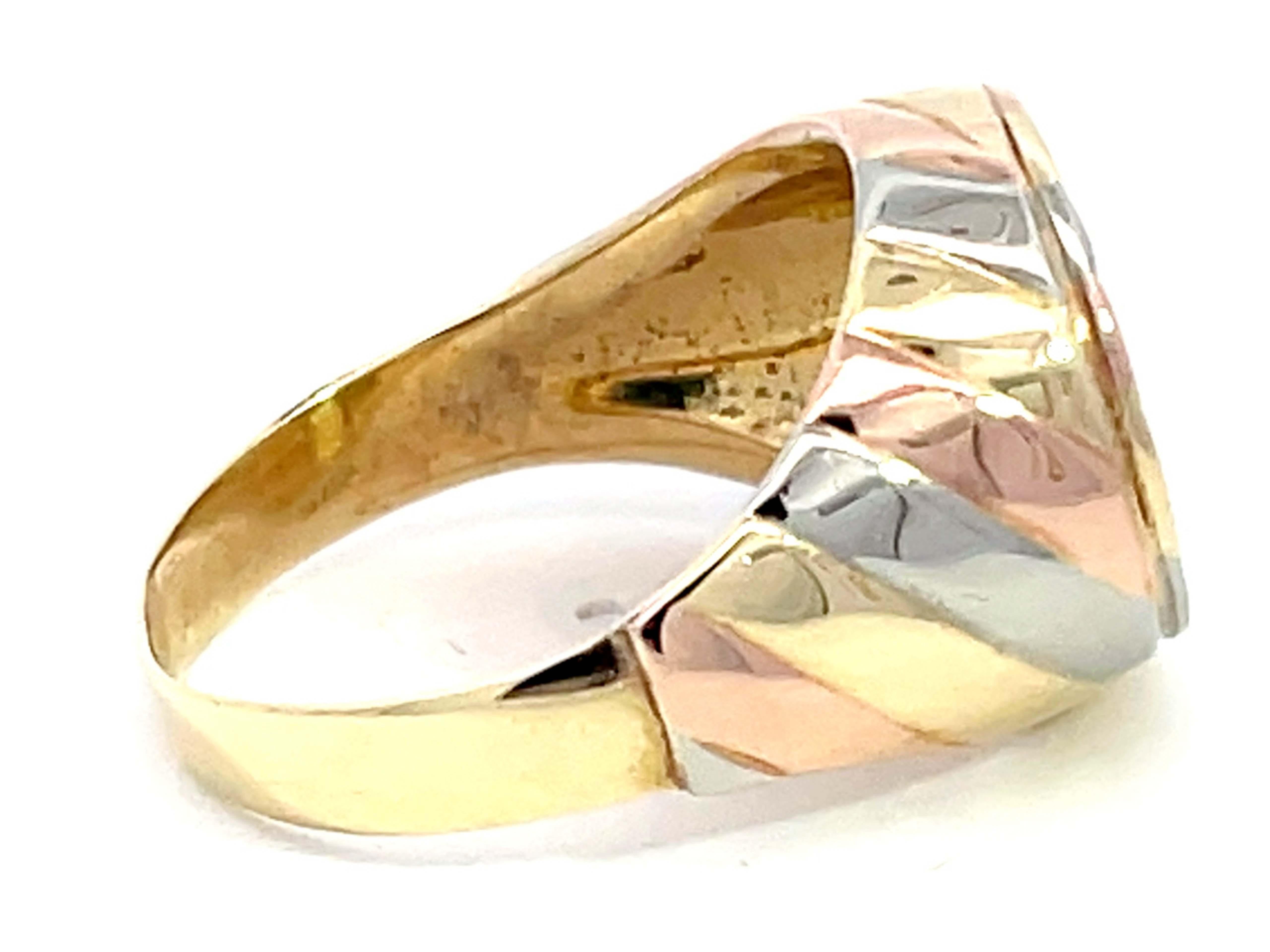 Yellow White and Rose Gold Diamond Signet Ring in 14k  In Excellent Condition For Sale In Honolulu, HI