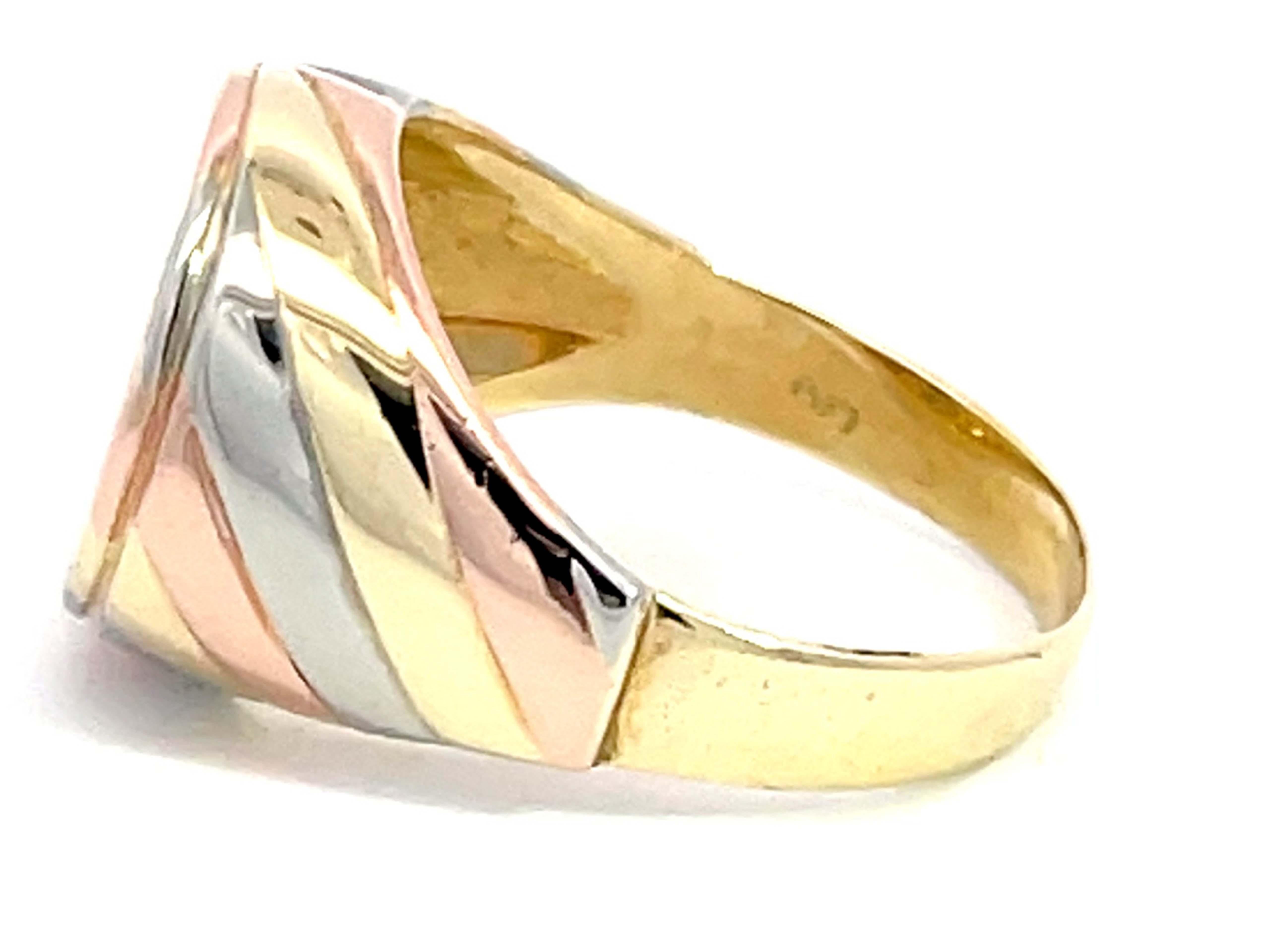Women's Yellow White and Rose Gold Diamond Signet Ring in 14k  For Sale