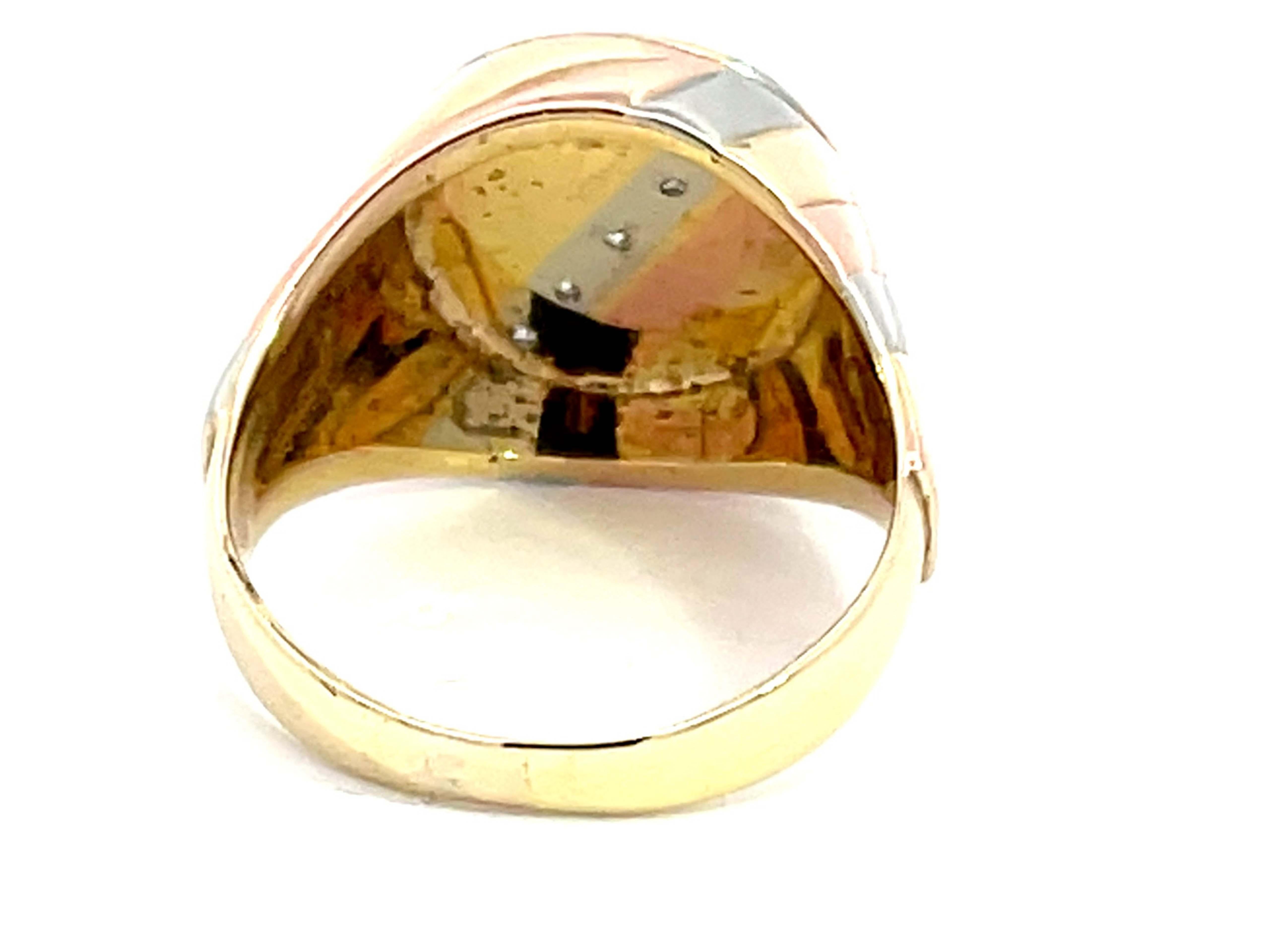 Yellow White and Rose Gold Diamond Signet Ring in 14k  For Sale 1