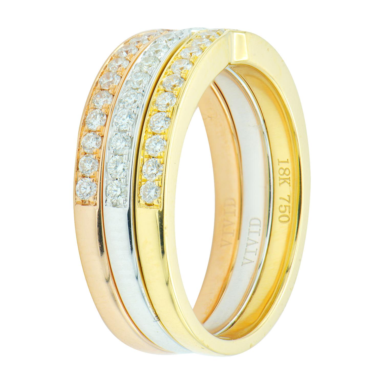 Contemporary Yellow, White, and Rose Gold Stacking Band Set For Sale