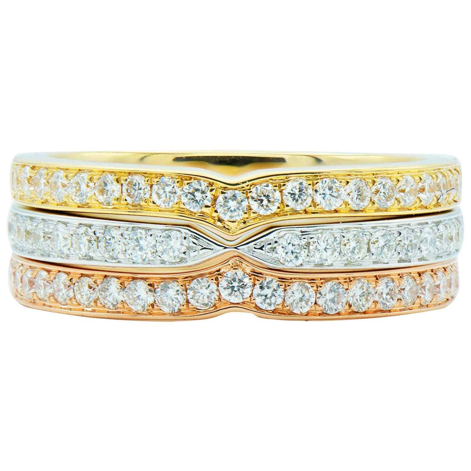 Yellow, White, and Rose Gold Stacking Band Set For Sale