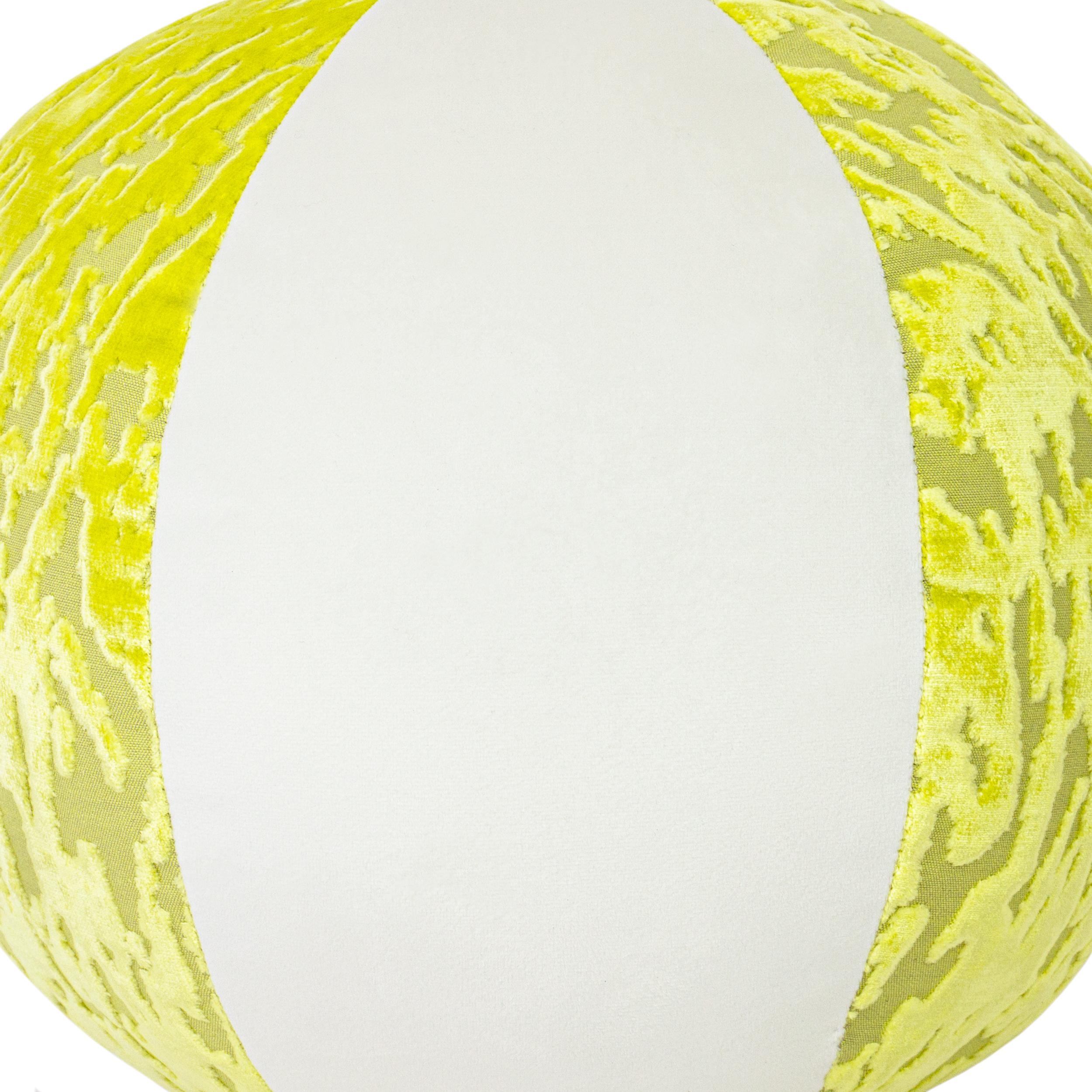 Modern Yellow White Beach Ball Inspired Ball Pillow with Cut Velvet For Sale