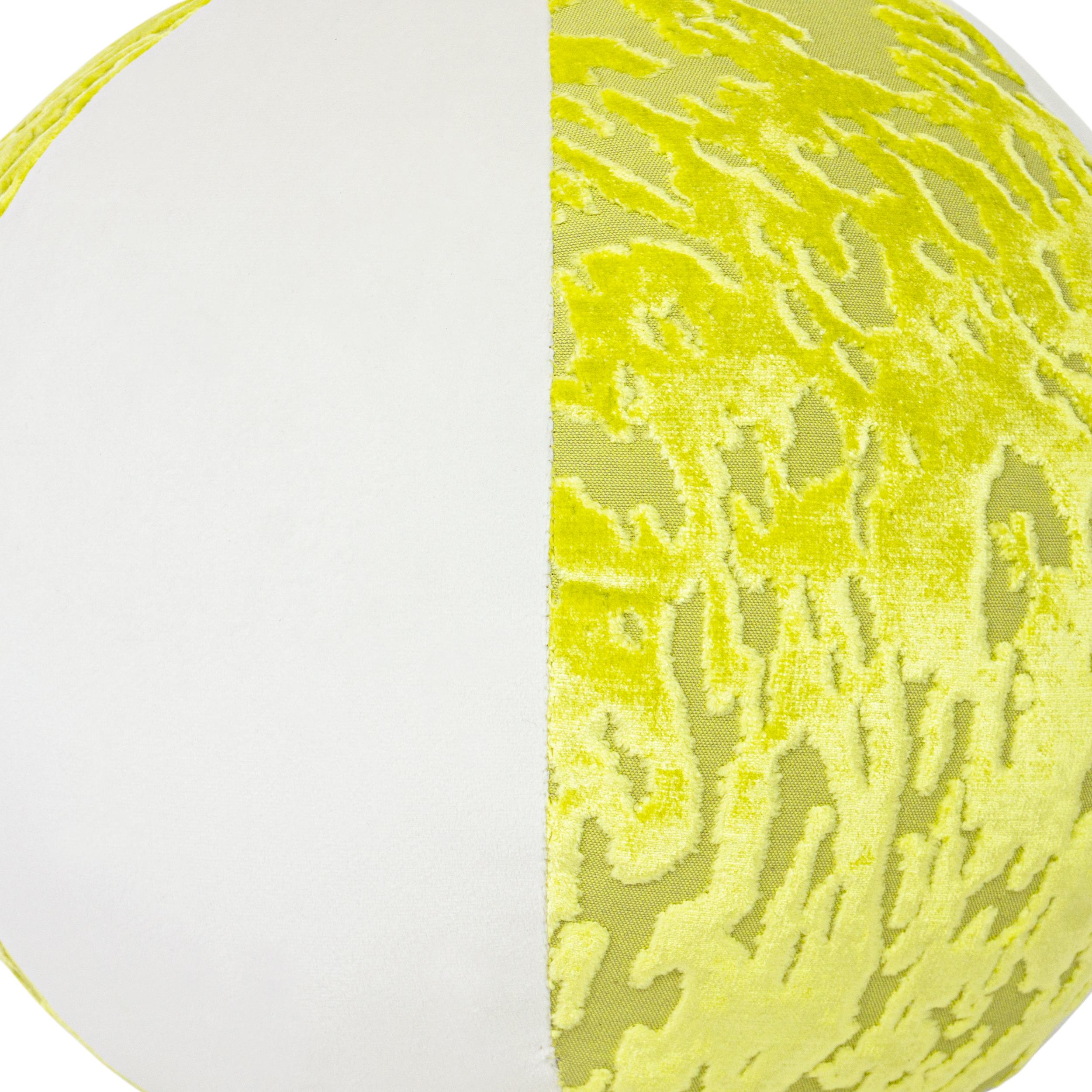 Yellow White Beach Ball Inspired Ball Pillow with Cut Velvet In New Condition For Sale In Greenwich, CT