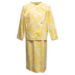 Yellow & White Courreges Printed Jacket & Dress Set Designer Size 0