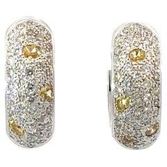 Yellow/White Diamond Chunky Pave Hoop Earring 18k White Gold