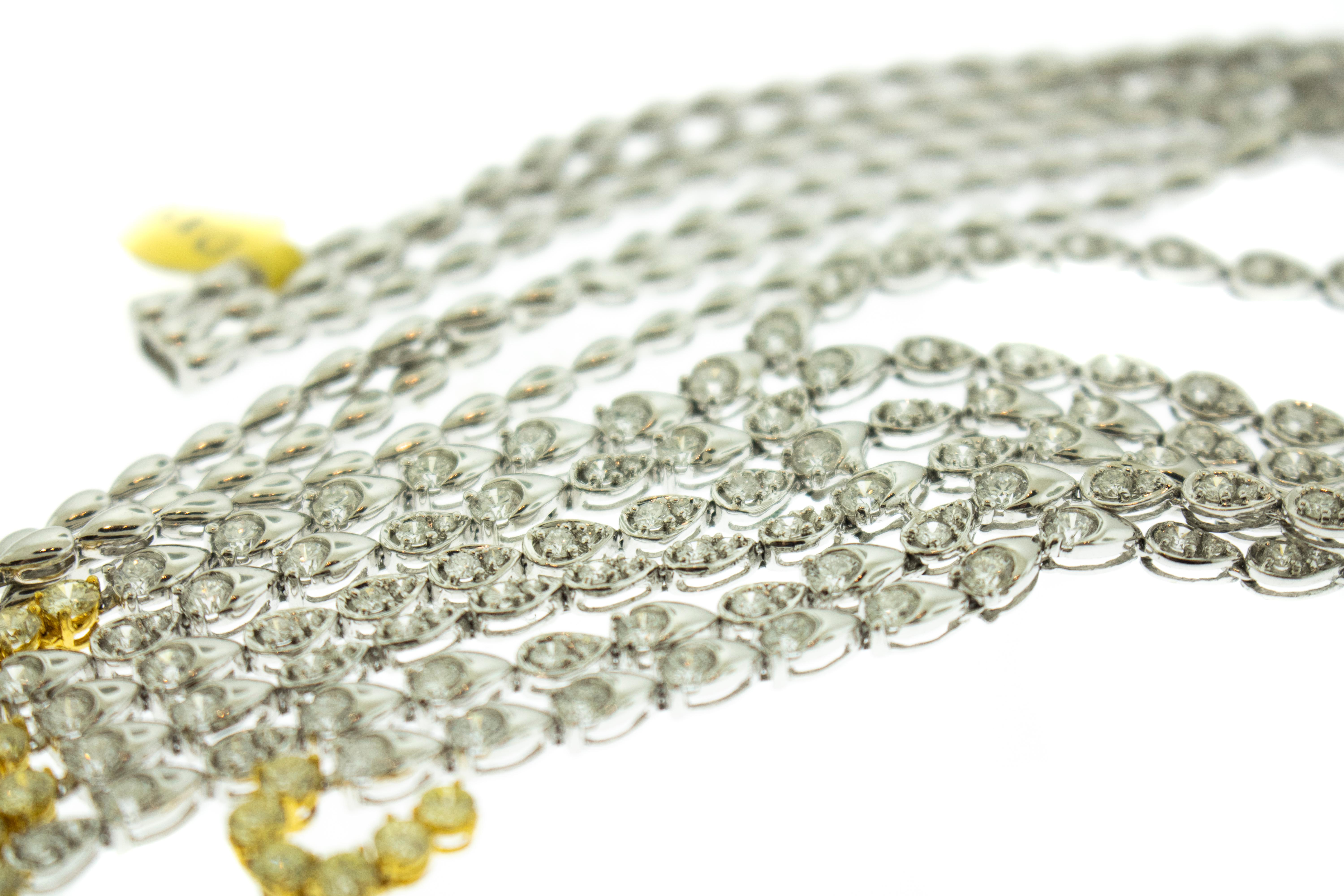 Women's or Men's Yellow White Diamond Drop 18 Karat White Gold Necklace For Sale