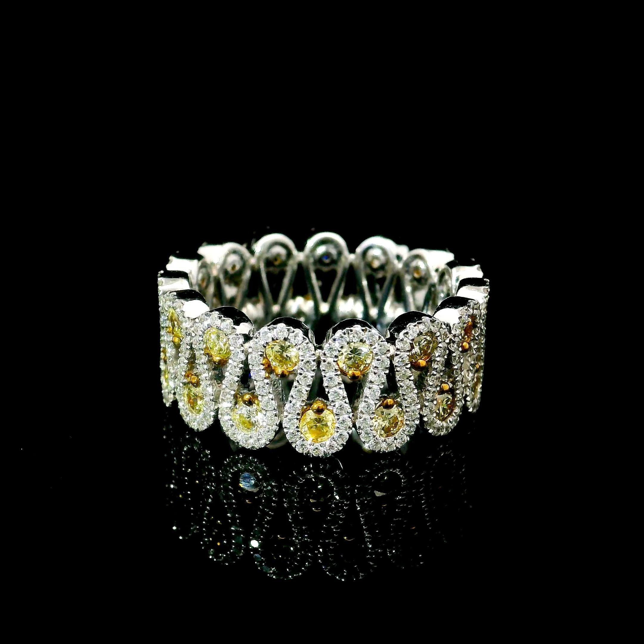 Round Cut Yellow & White Diamond Eternity Diamond Ring For Sale