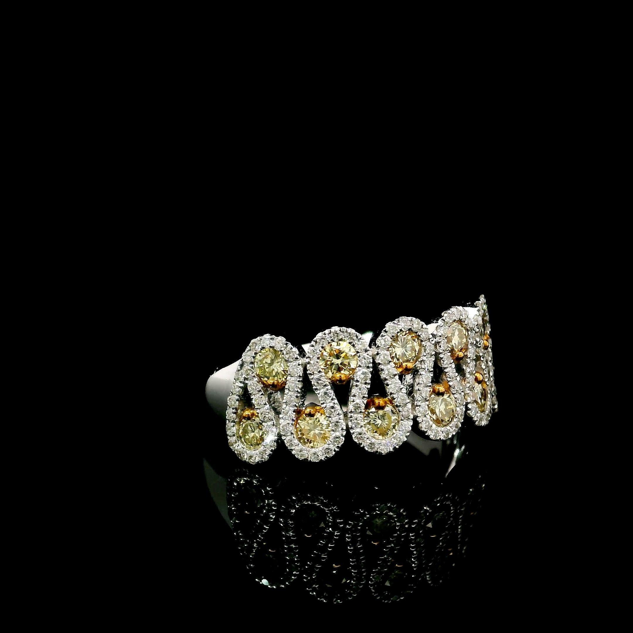 Round Cut Yellow & White Diamond Eternity Ring For Sale