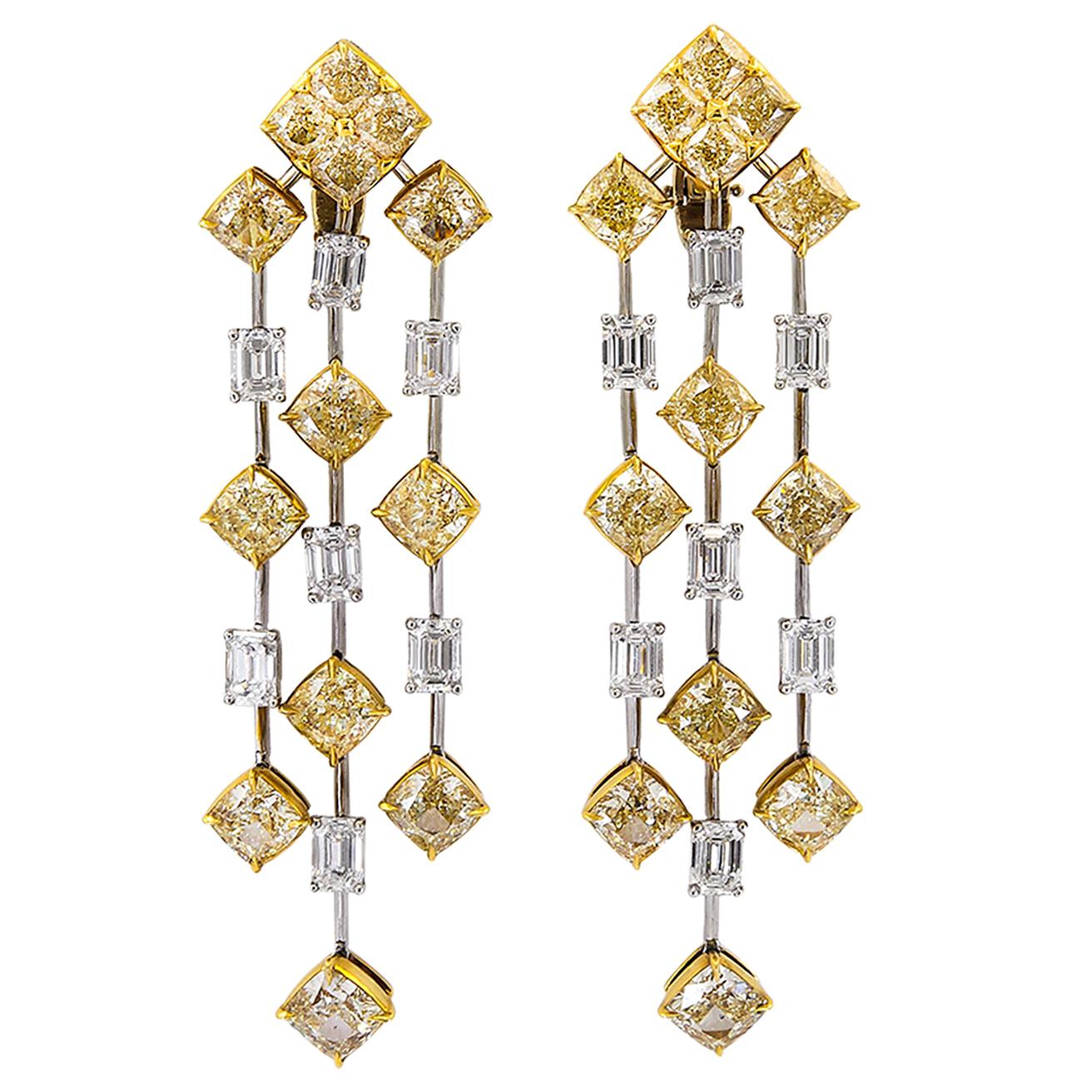 Spectra Fine Jewelry GIA Certified Yellow & White Diamond Chandelier Earrings For Sale