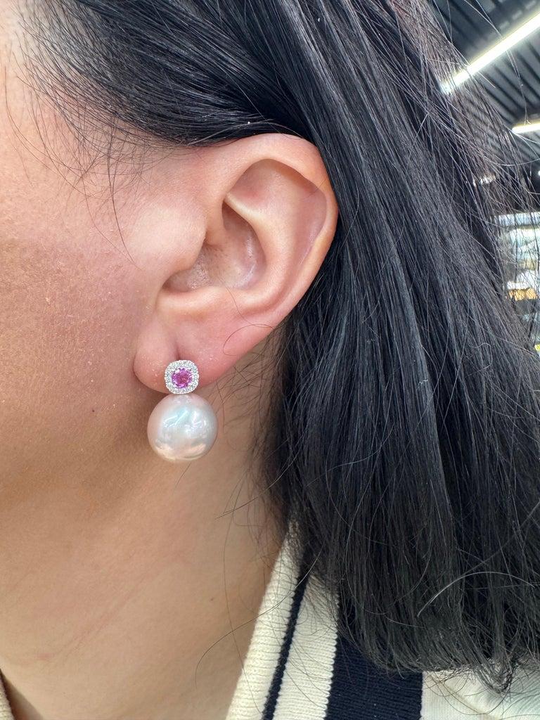 Pendientes de perlas del mar del sur con diamantes amarillos y blancos 0,87 quilates 18KT 15-16 MM Contemporáneo en venta