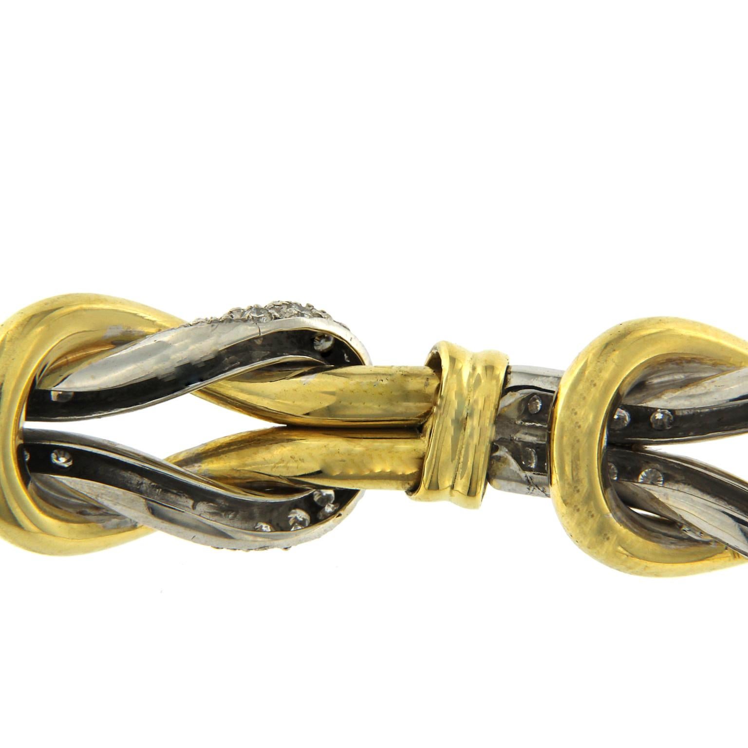 Yellow/White Double Knot Necklace 18 Karat with Diamonds In New Condition For Sale In Milano, Lombardia