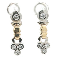 Yellow & White Gold 0.75ctw Bezel Diamond Cluster Dangle Drop Earrings