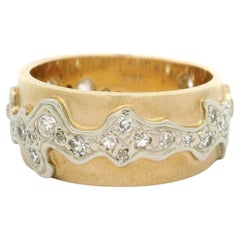 Yellow & White Gold 0.75ctw Old Diamond Wavy Design Matte Finish Wide Band Ring
